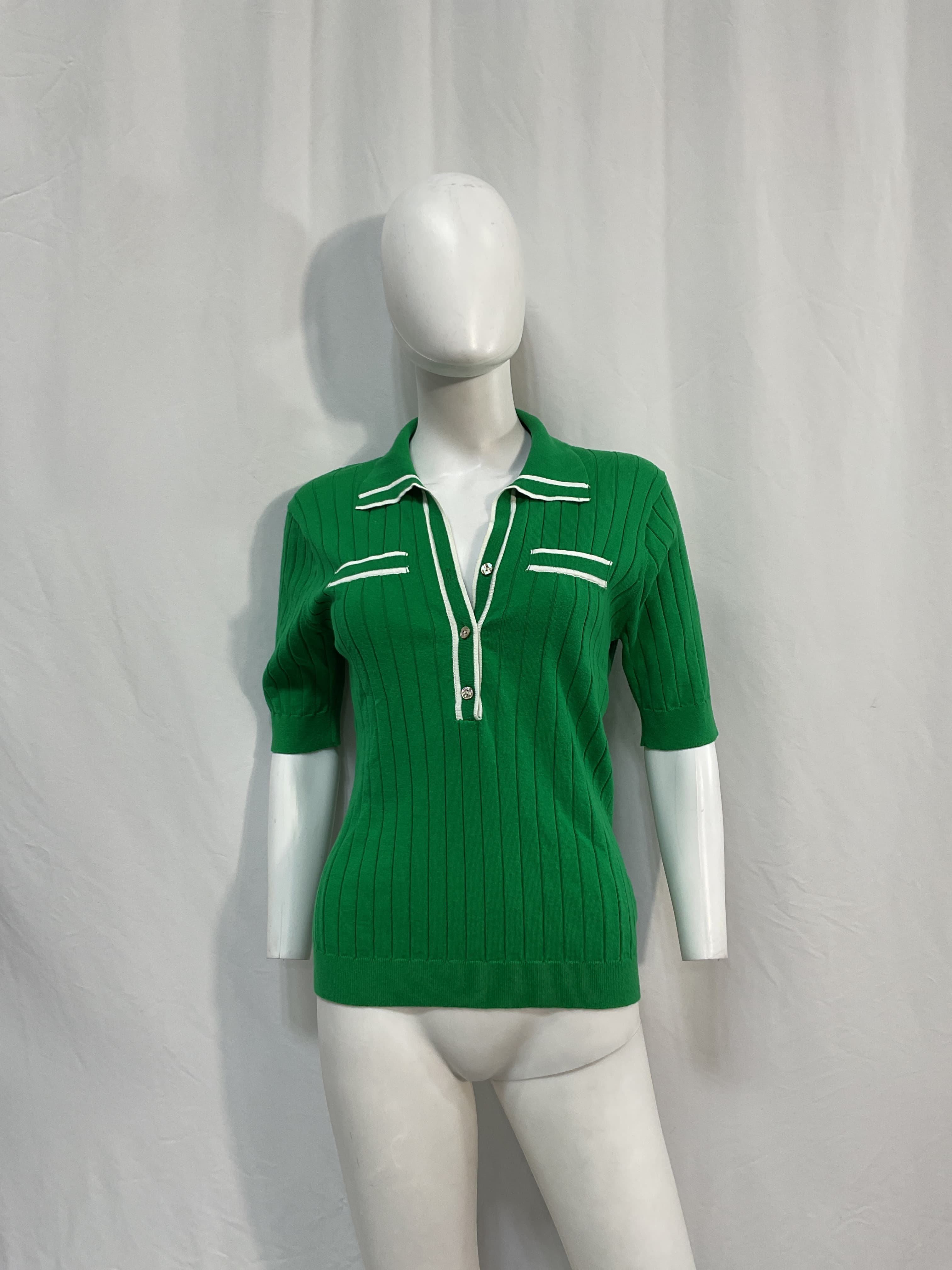 Ribbed Stripe-Trim Polo Sweater - Image 2