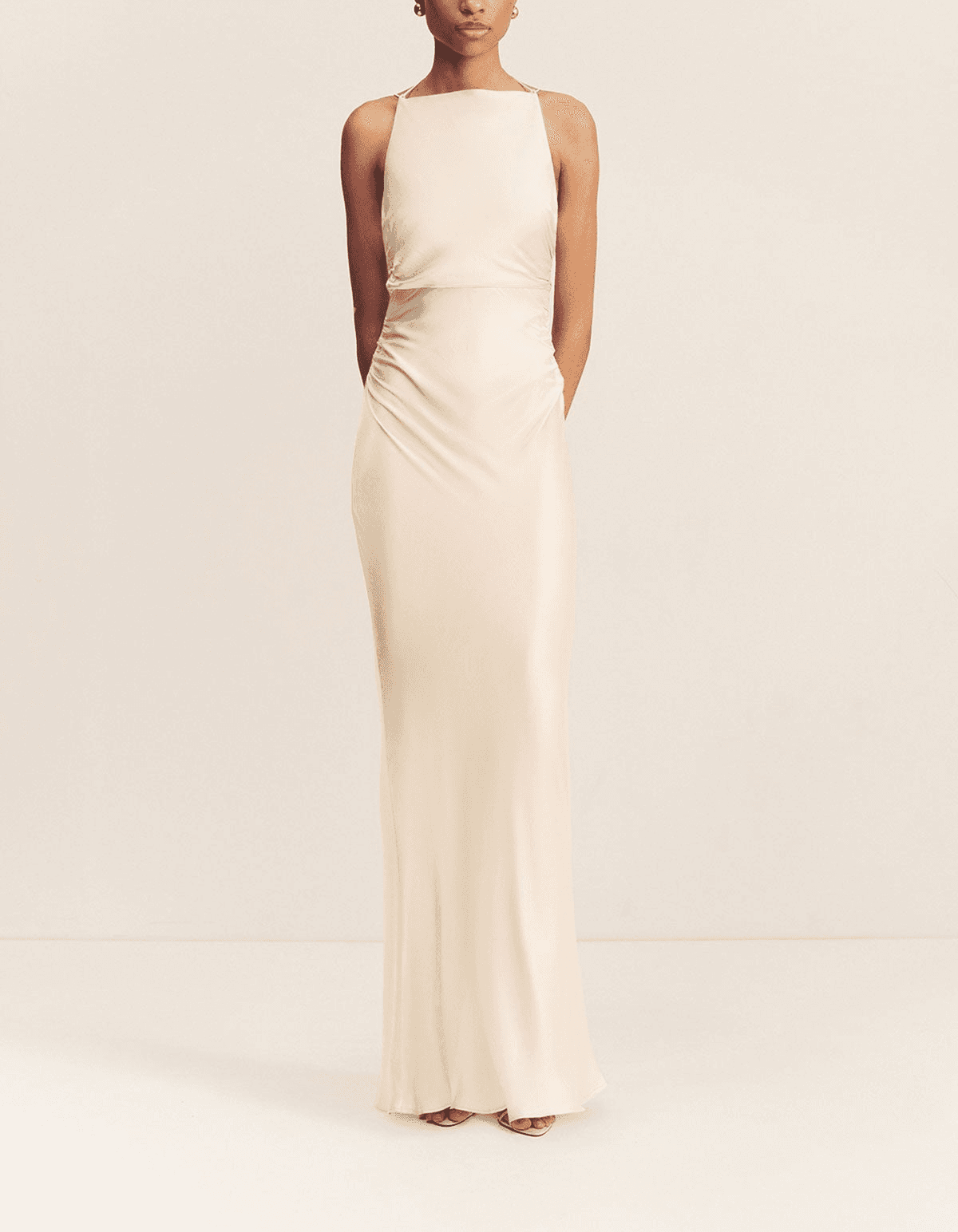 La Lune High Neck Ruched Maxi Dress - Cream - Image 1