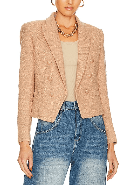 Brooke Double Breasted Crop Blazer In Praline - Image 1