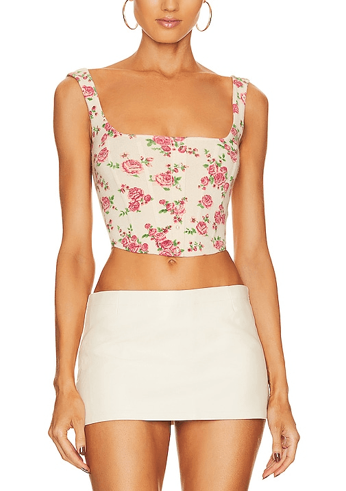 Knitted Corset Top In Cream Floral - Image 1