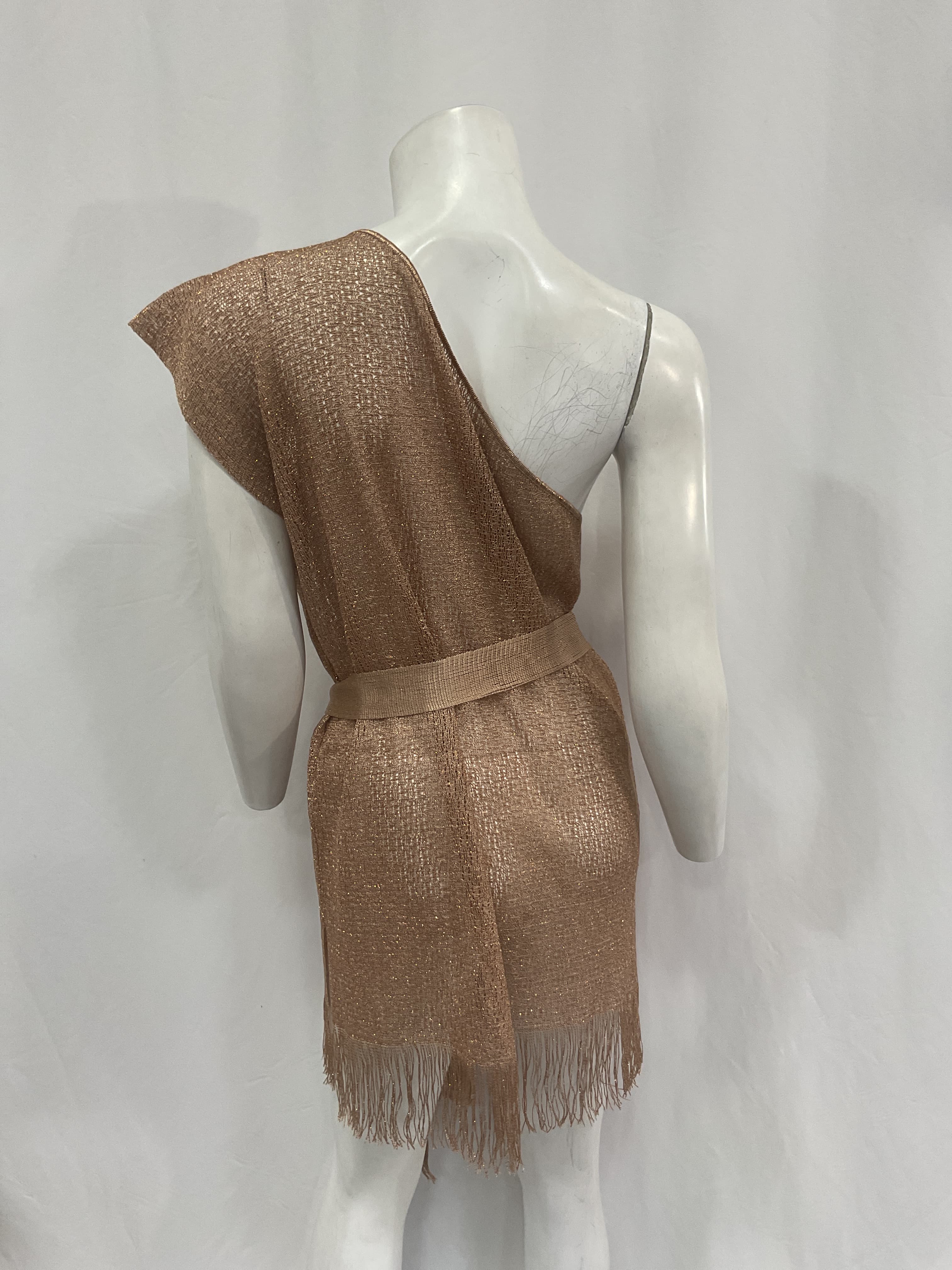 Asymmetrical One Shoulder Mini Dress In Copper - Image 3