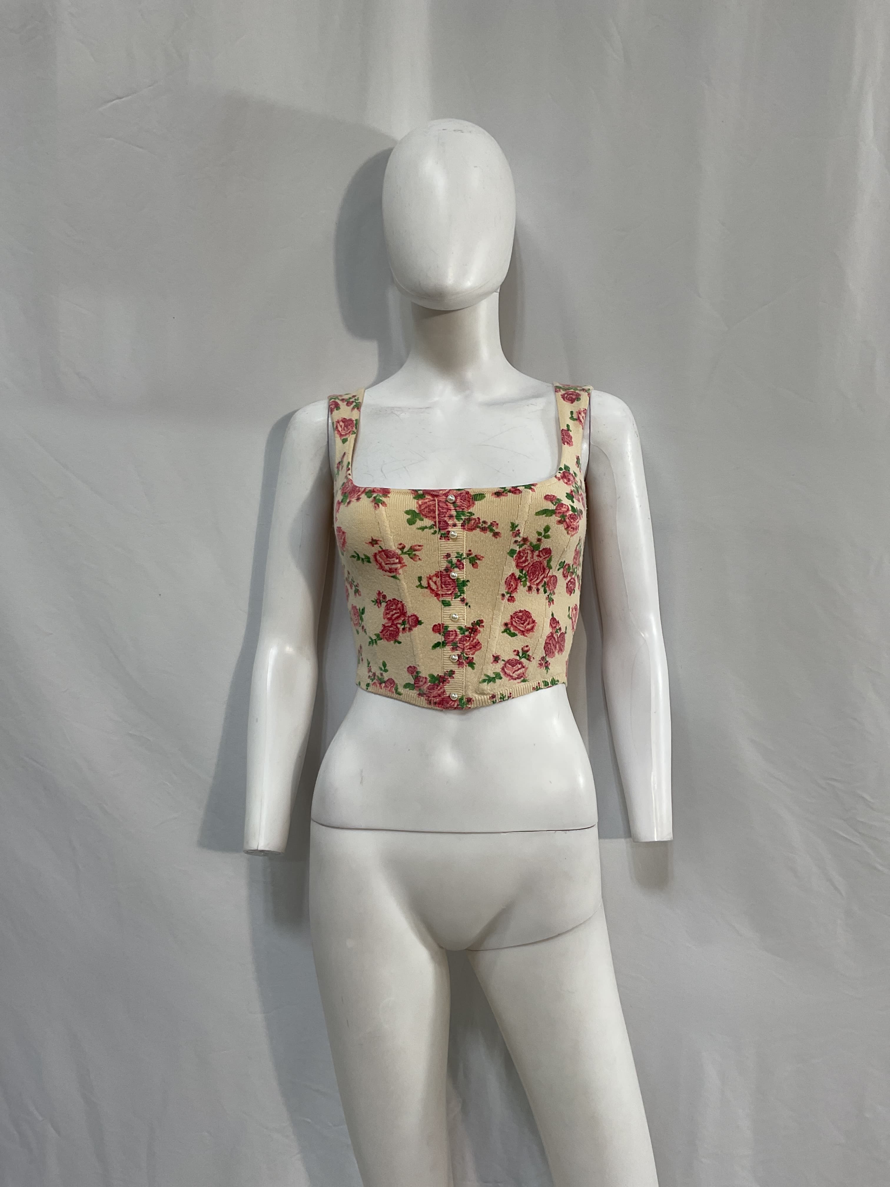 Knitted Corset Top In Cream Floral - Image 2