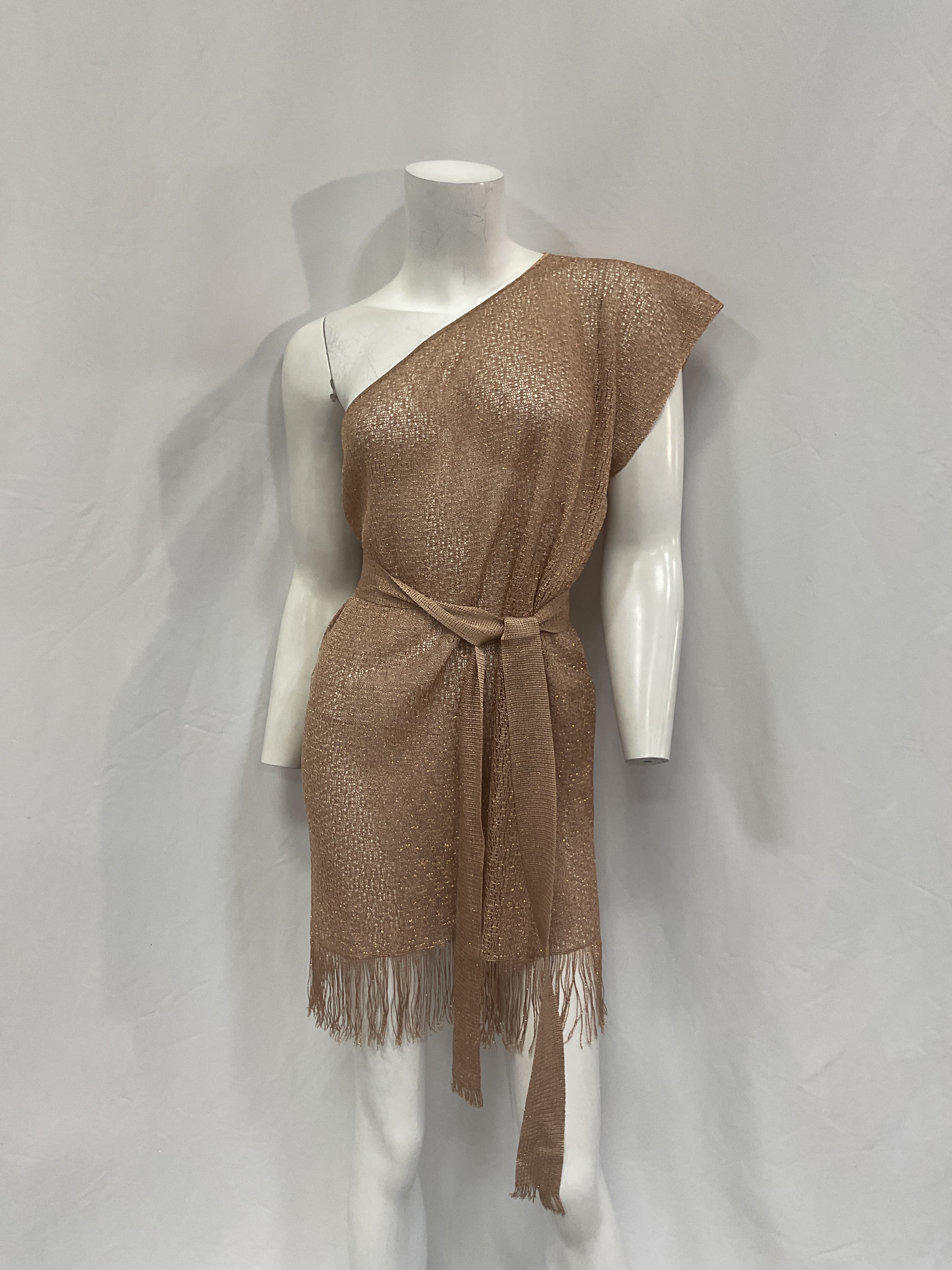 Asymmetrical One Shoulder Mini Dress In Copper - Image 2