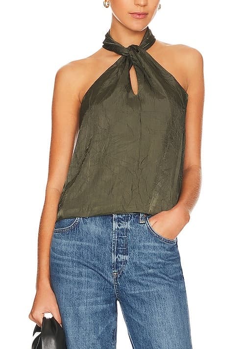 Katana Twist Front Halter Top In Army - Image 1