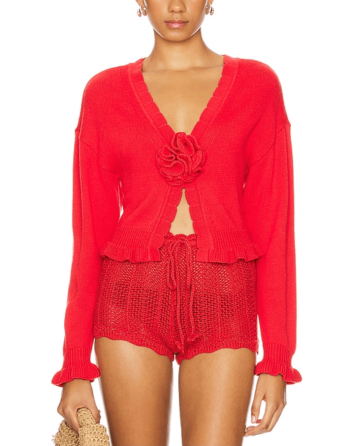 Jovien Rosette Cardigan In Red - Image 1