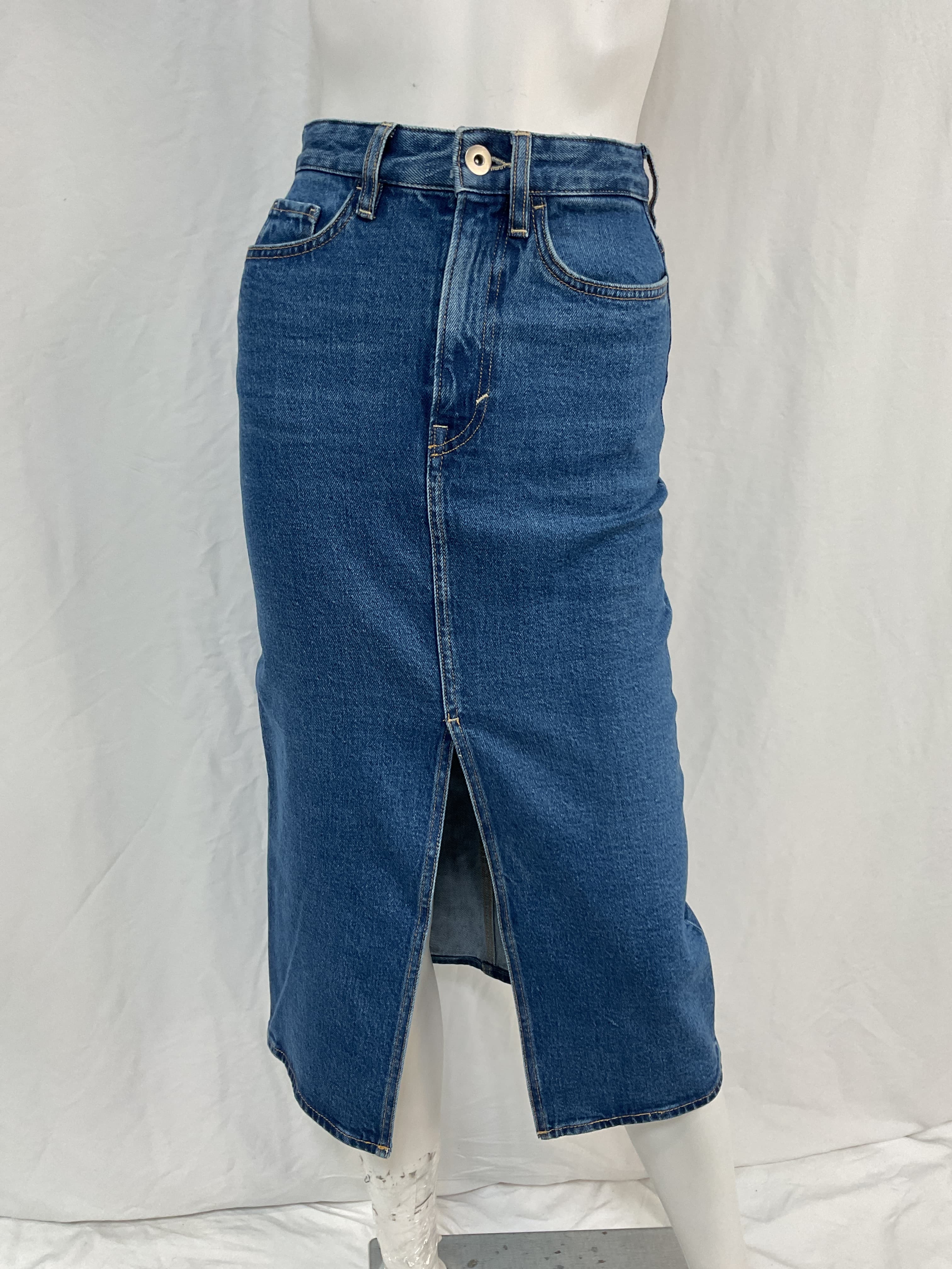 Front-Slit Denim Midi Skirt - Image 2