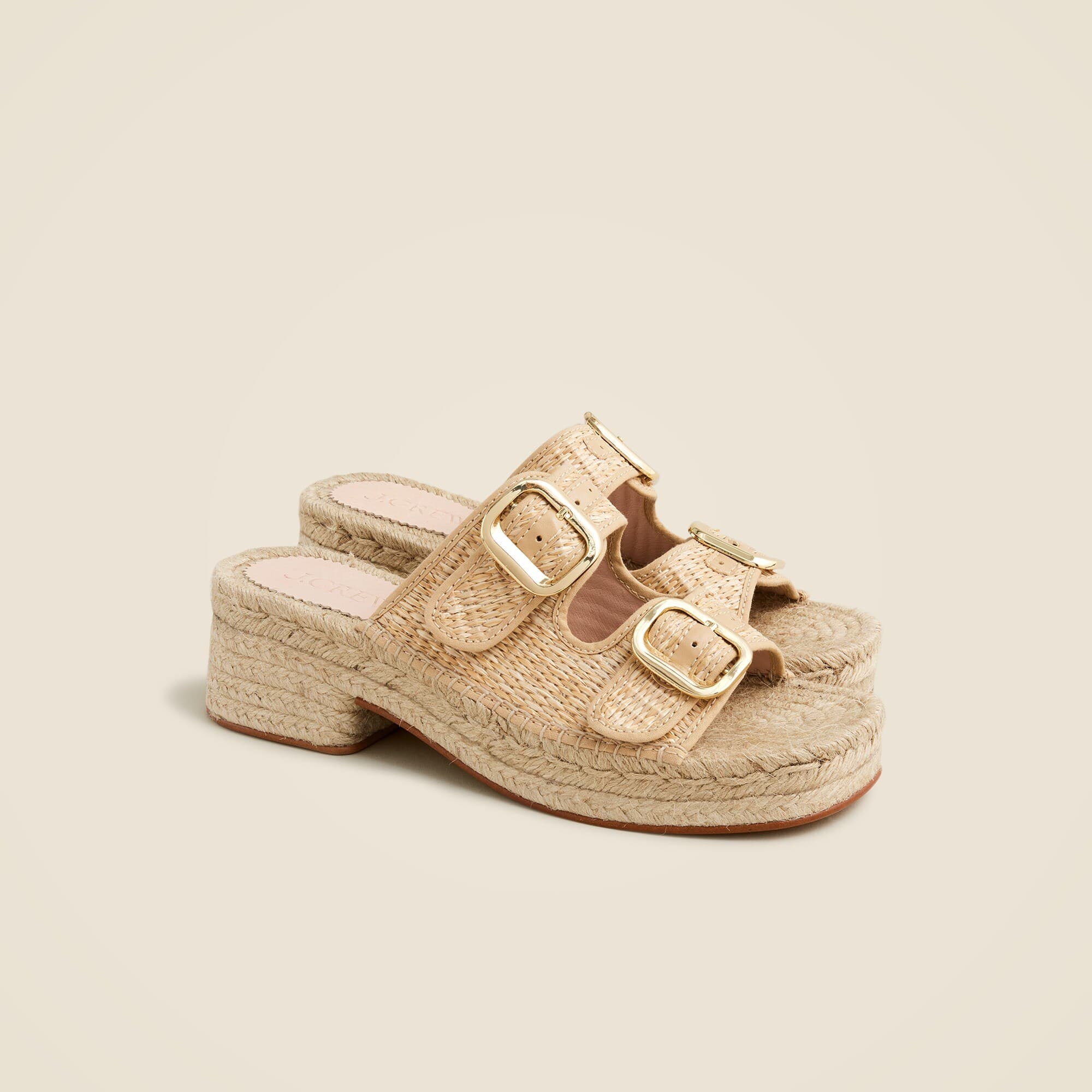 Block Heel Espadrilles In Faux Raff - Image 1