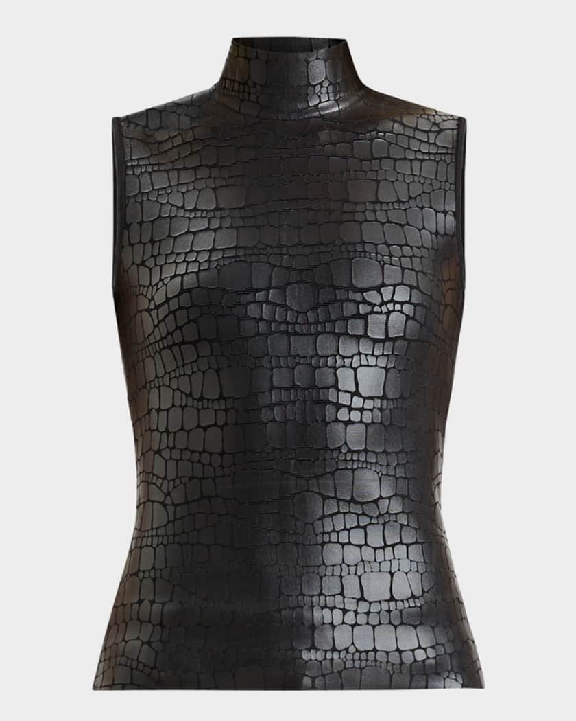 Clarice Mock-Neck Croc-Embossed Sleeveless Top - Image 1