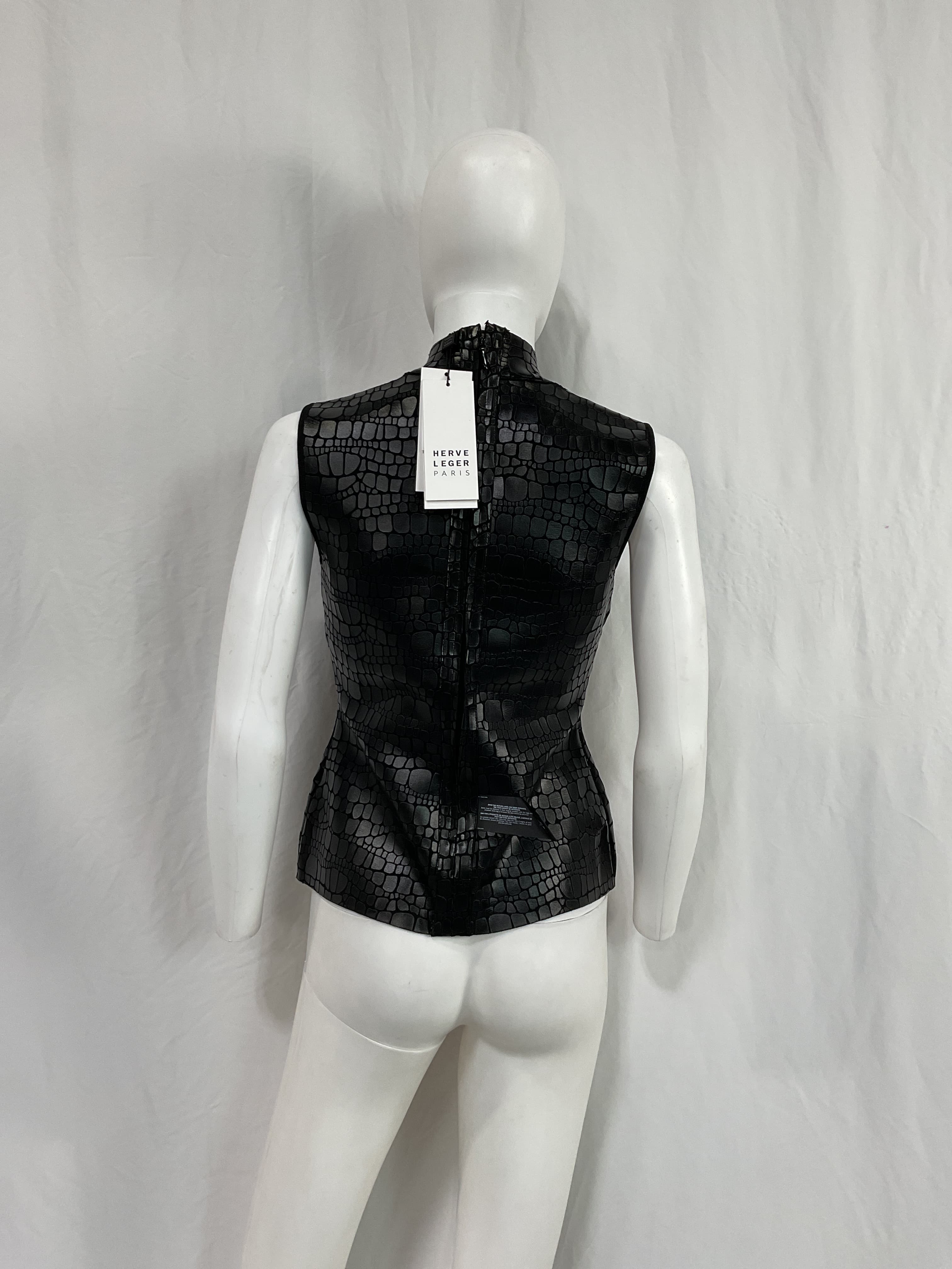 Clarice Mock-Neck Croc-Embossed Sleeveless Top - Image 2