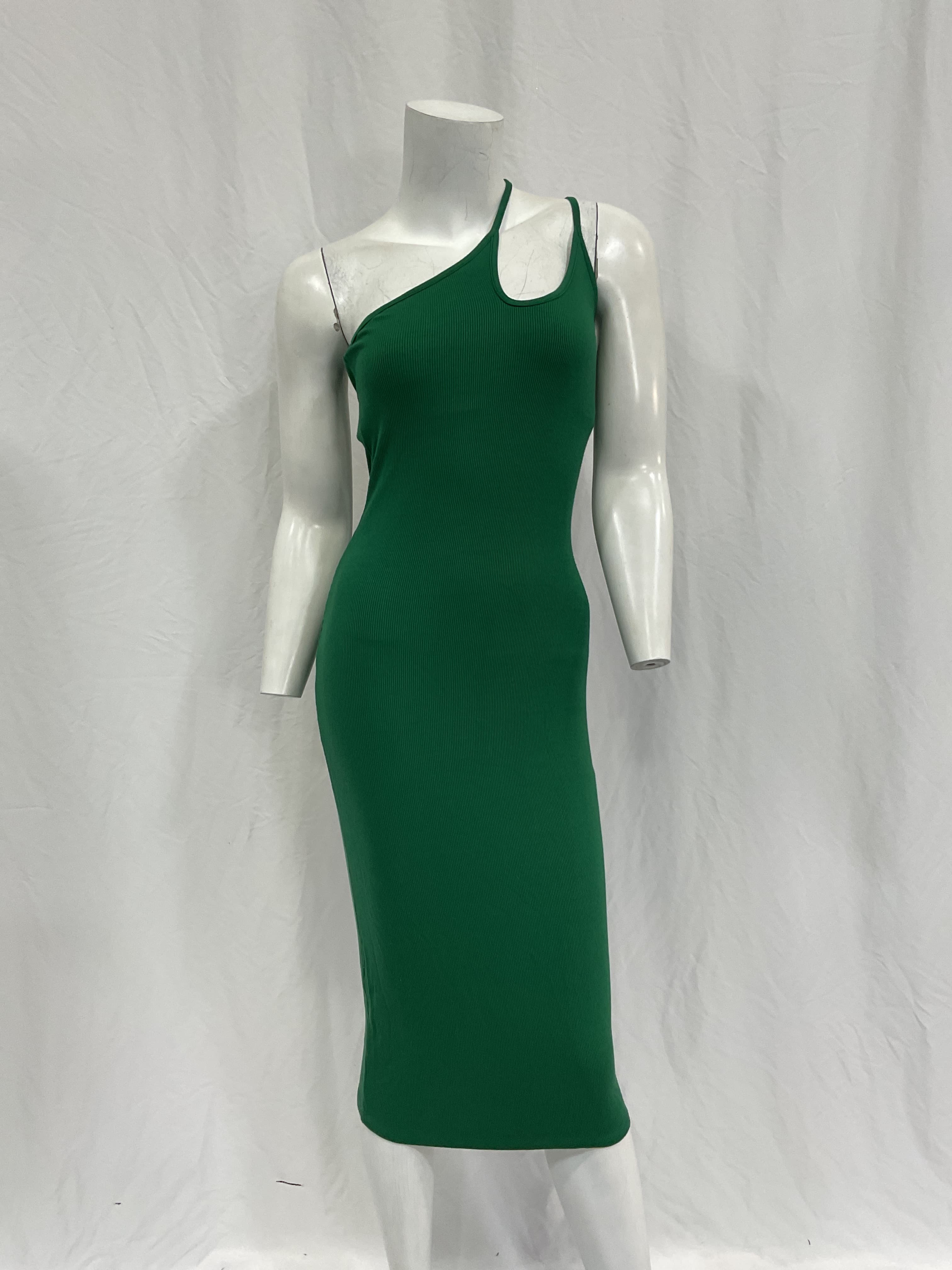 Enza Costa For Fwrd Stretch Silk Knit Asymmetrical Strappy Dress In Fern - Image 3