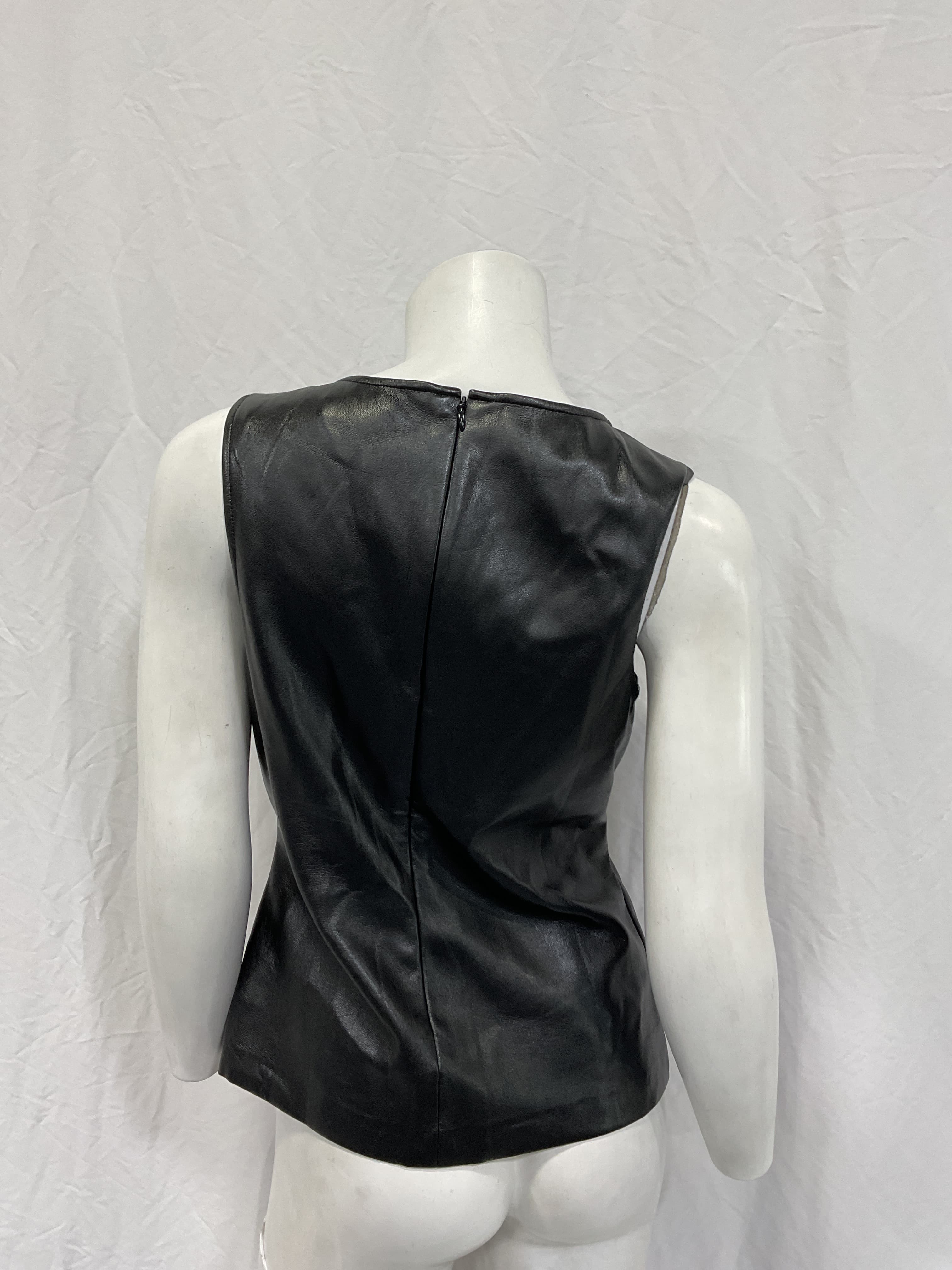 Sleeveless Leather Puzzle Tank Top In Black - Image 3