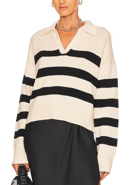 Velvet By Graham & Spencer Lucie Sweater In Black & Cream - Image 1