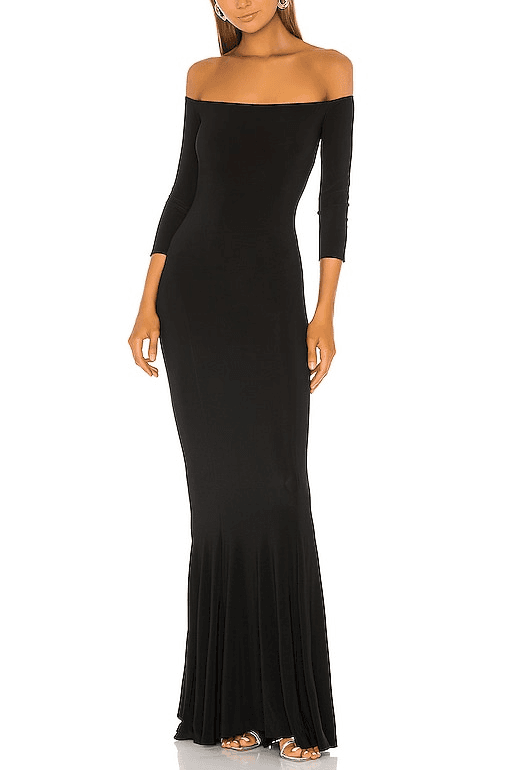 Off The Shoulder Fishtail Gown In Black - Image 1