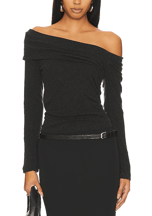 Cashmere One-Shoulder Top In Charcoal - Image 1
