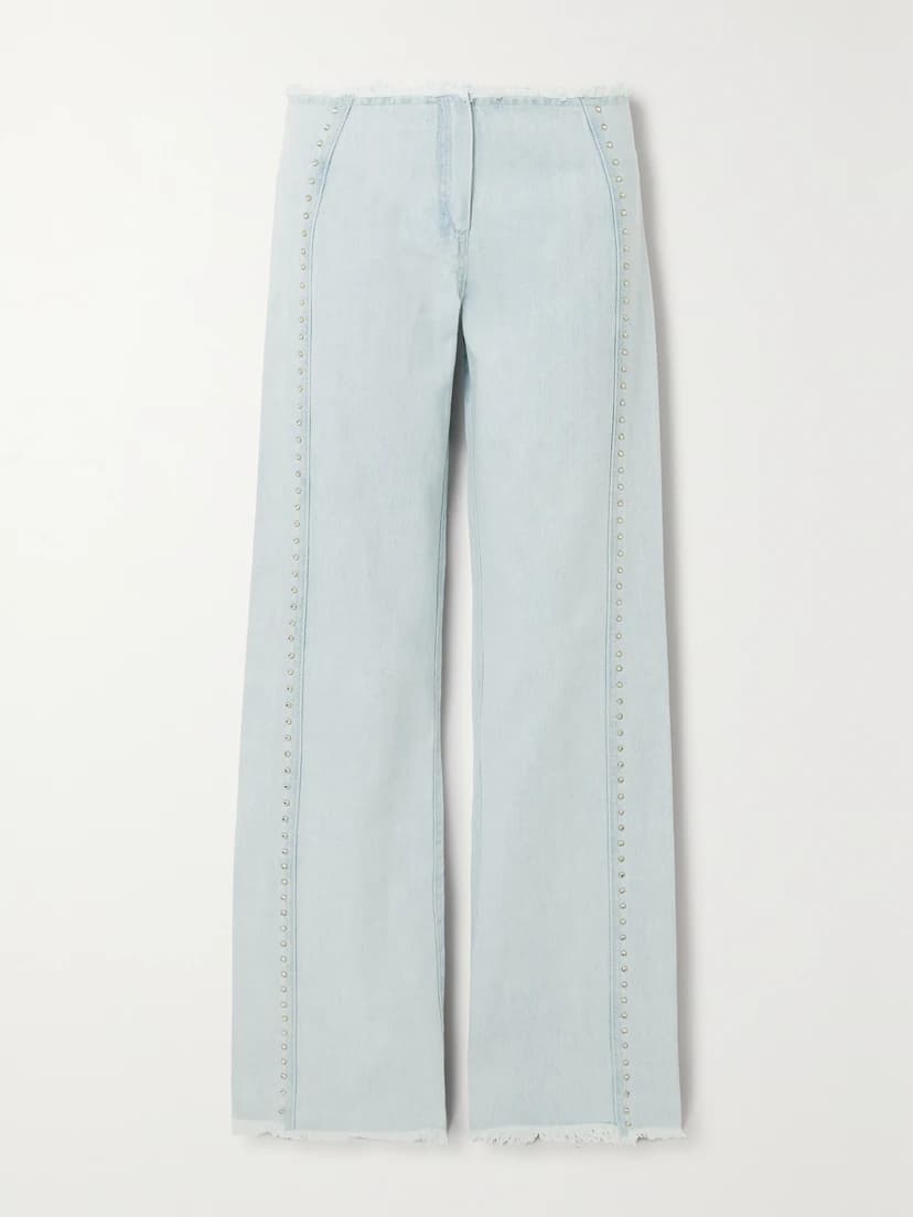 Giny Frayed Embellished High-Rise Wide-Leg Jeans - Image 1