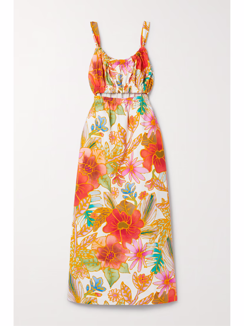 Bettina Cutout Floral-Print Organic Cotton-Jacquard Midi Dress - Image 1