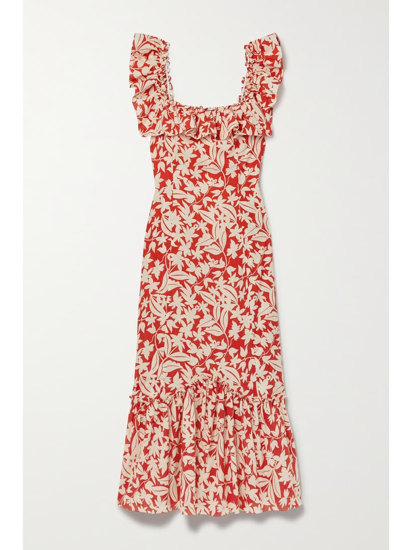 June Ruffled Floral-Print Cotton-Voile Midi Dress - Image 1