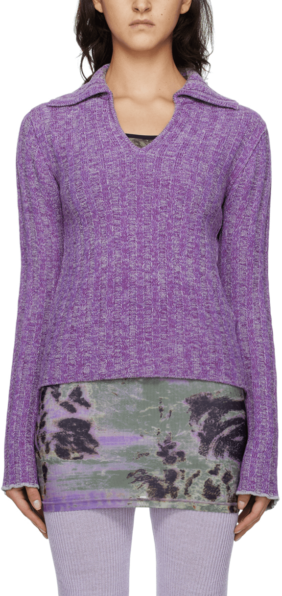 Purple & Gray V-Neck Polo Sweater - Image 1