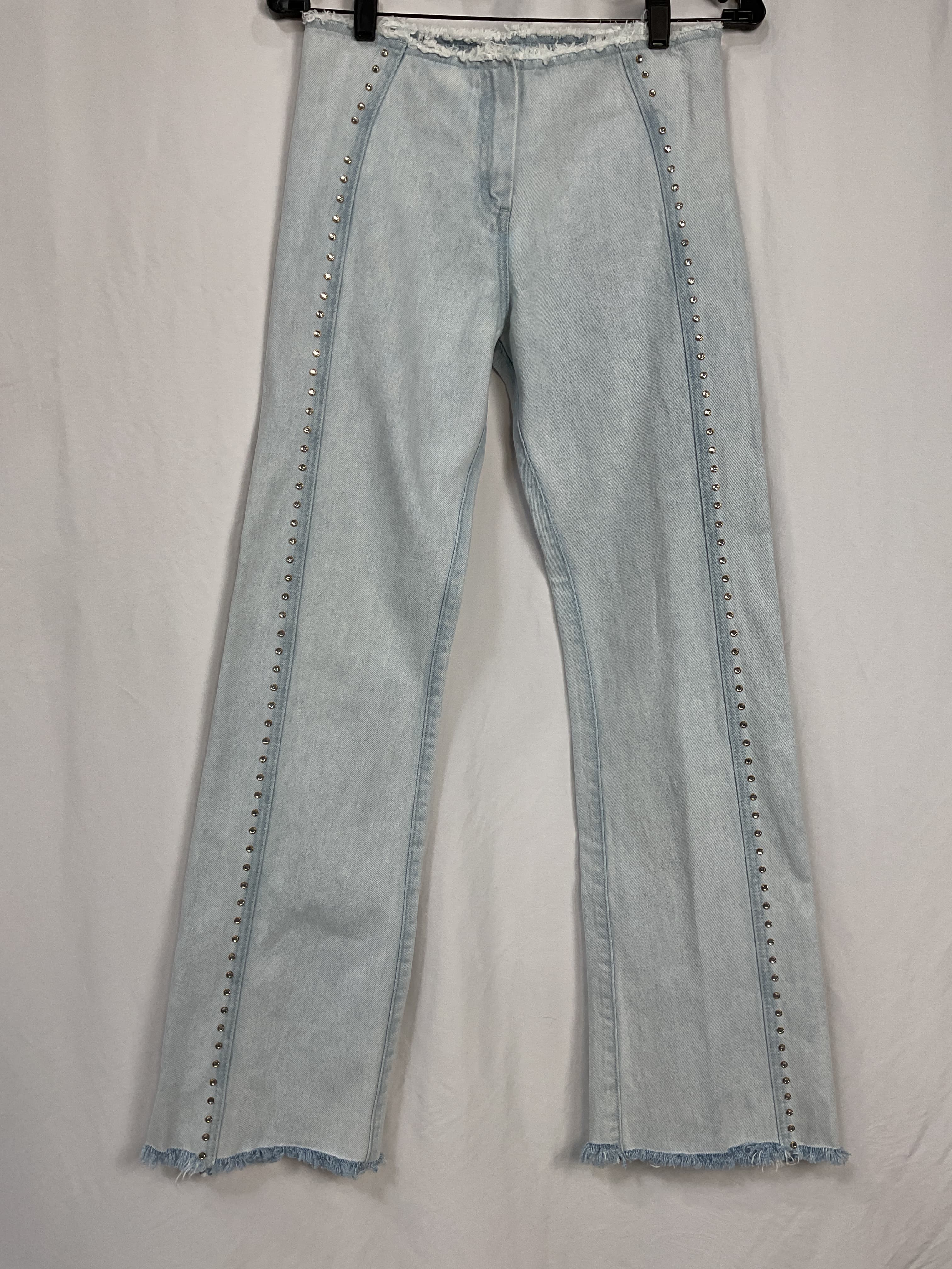 Giny Frayed Embellished High-Rise Wide-Leg Jeans - Image 2