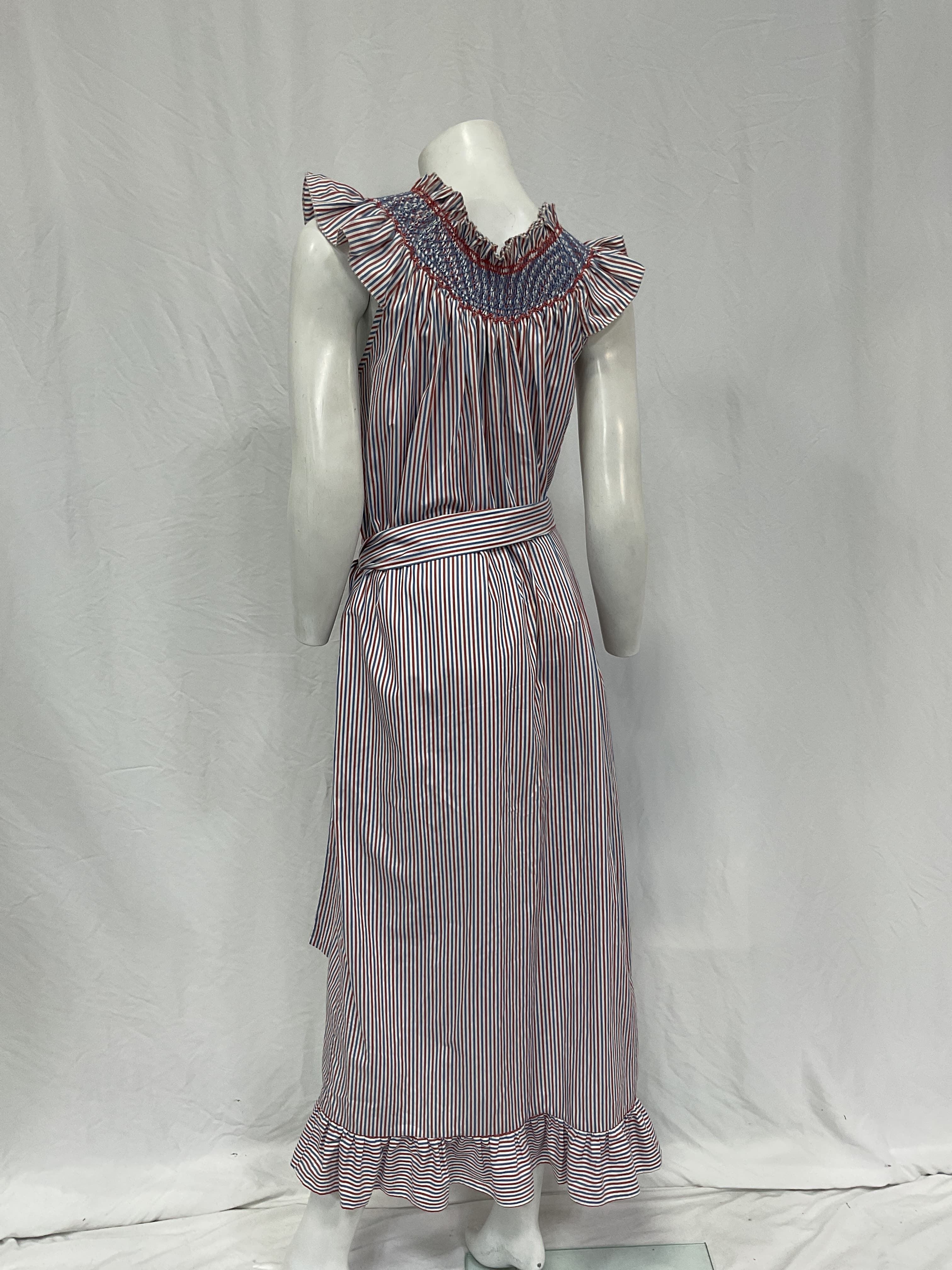 Delfina Belted Ruffled Smocked Striped Cotton-Poplin Midi Dress - Image 3
