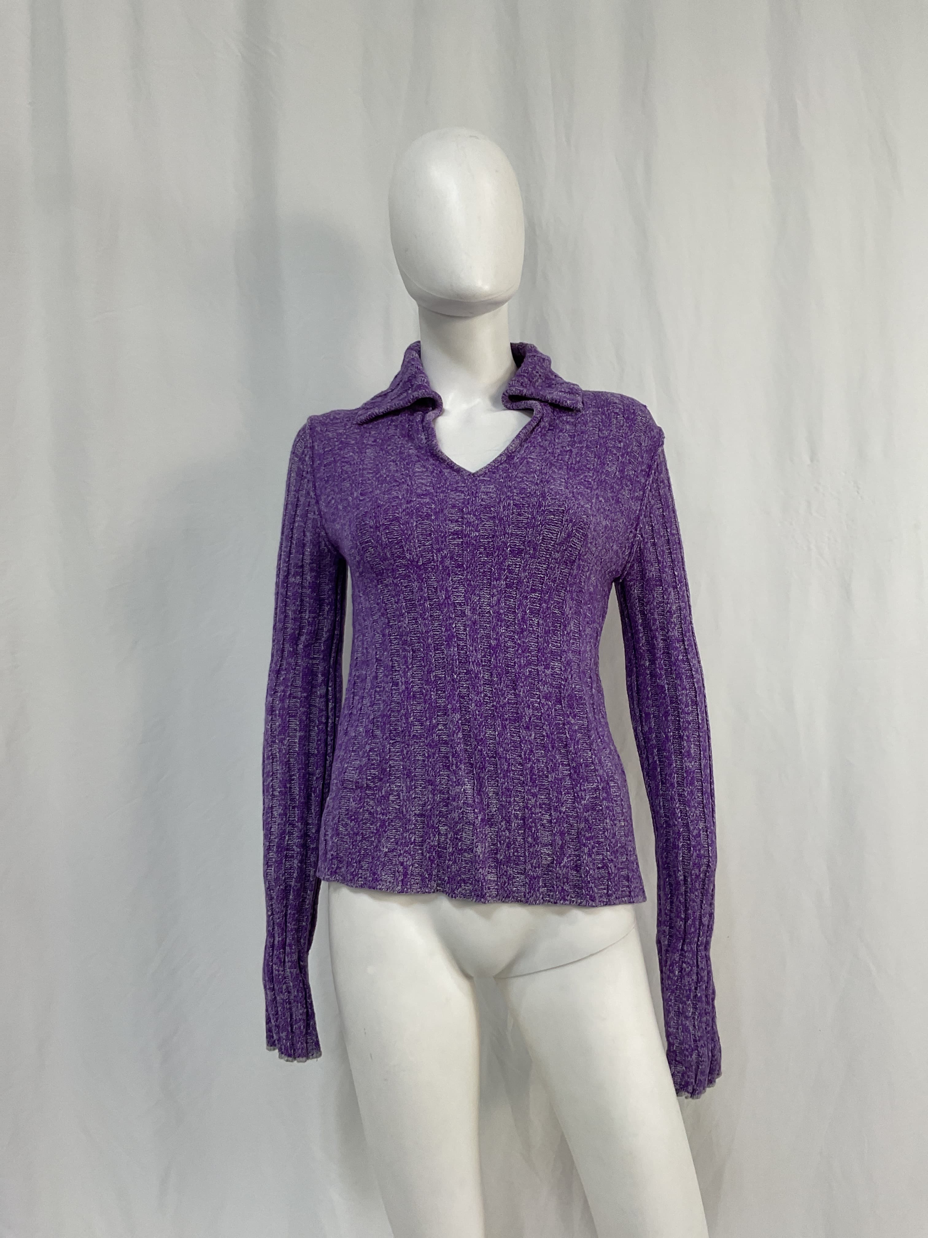 Purple & Gray V-Neck Polo Sweater - Image 2