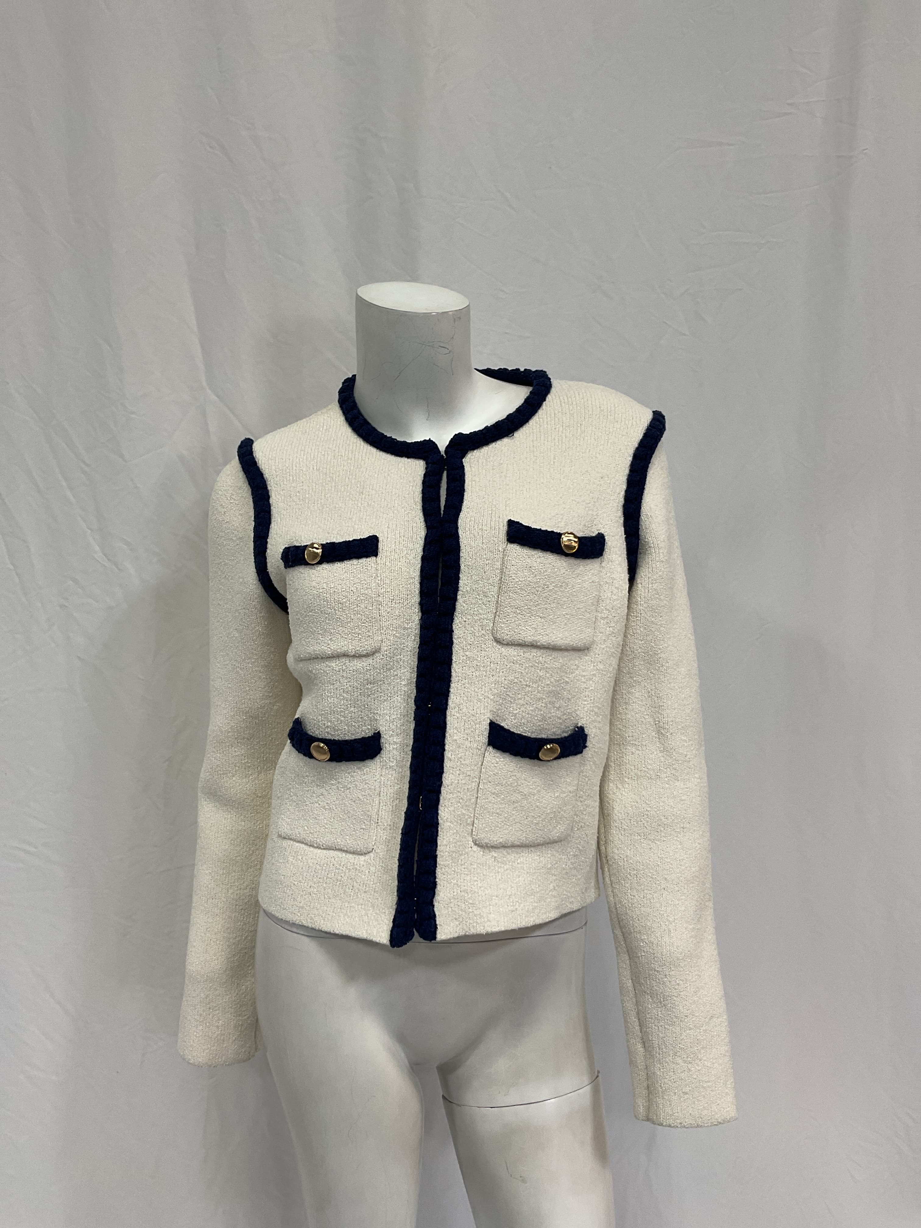Collarless Tipped Knit Jacket - Image 2