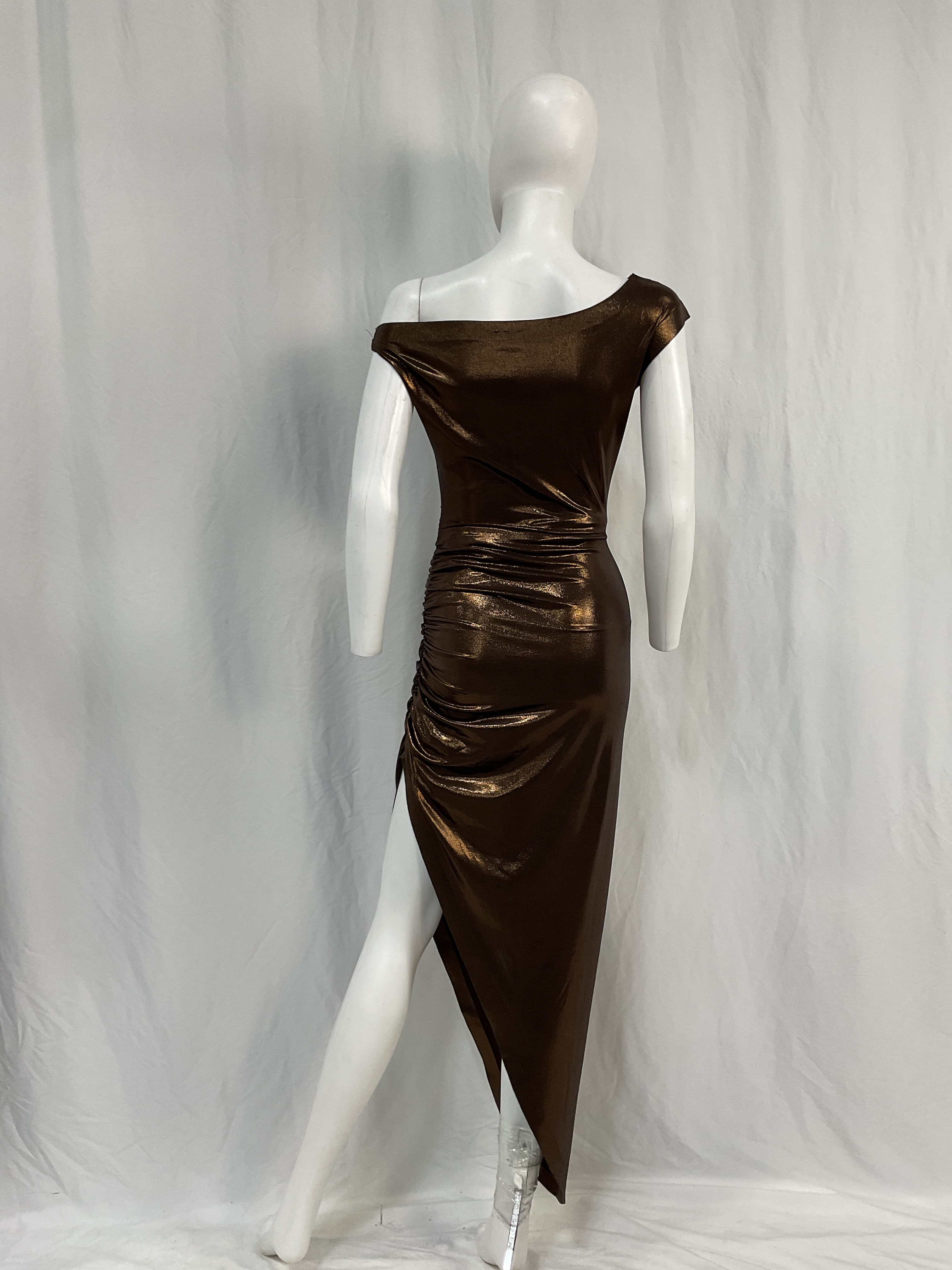 Drop Shoulder Side Drape Gown In Chocolate - Image 2