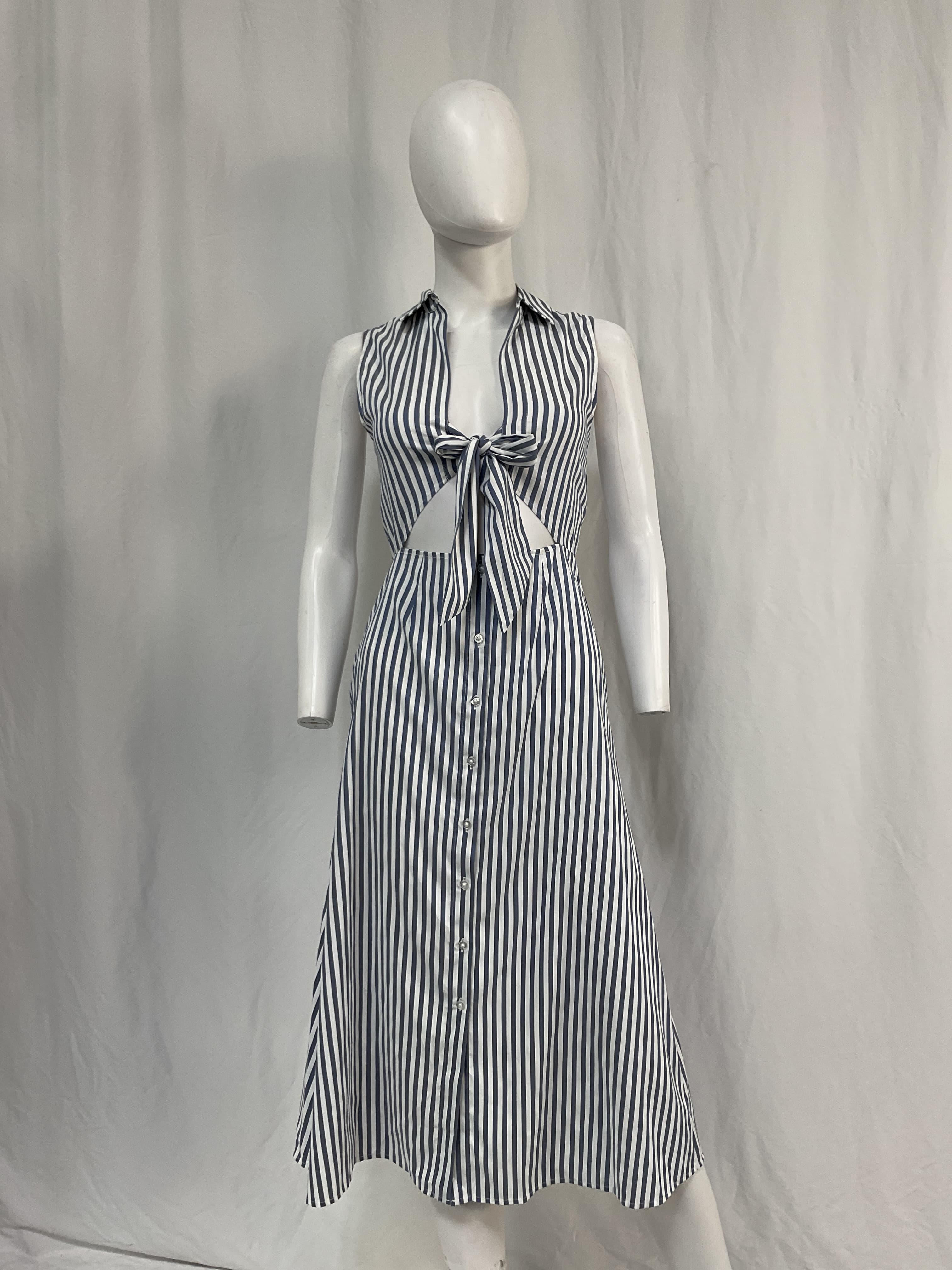 The Yves Midi Dress In Blue & White - Image 2