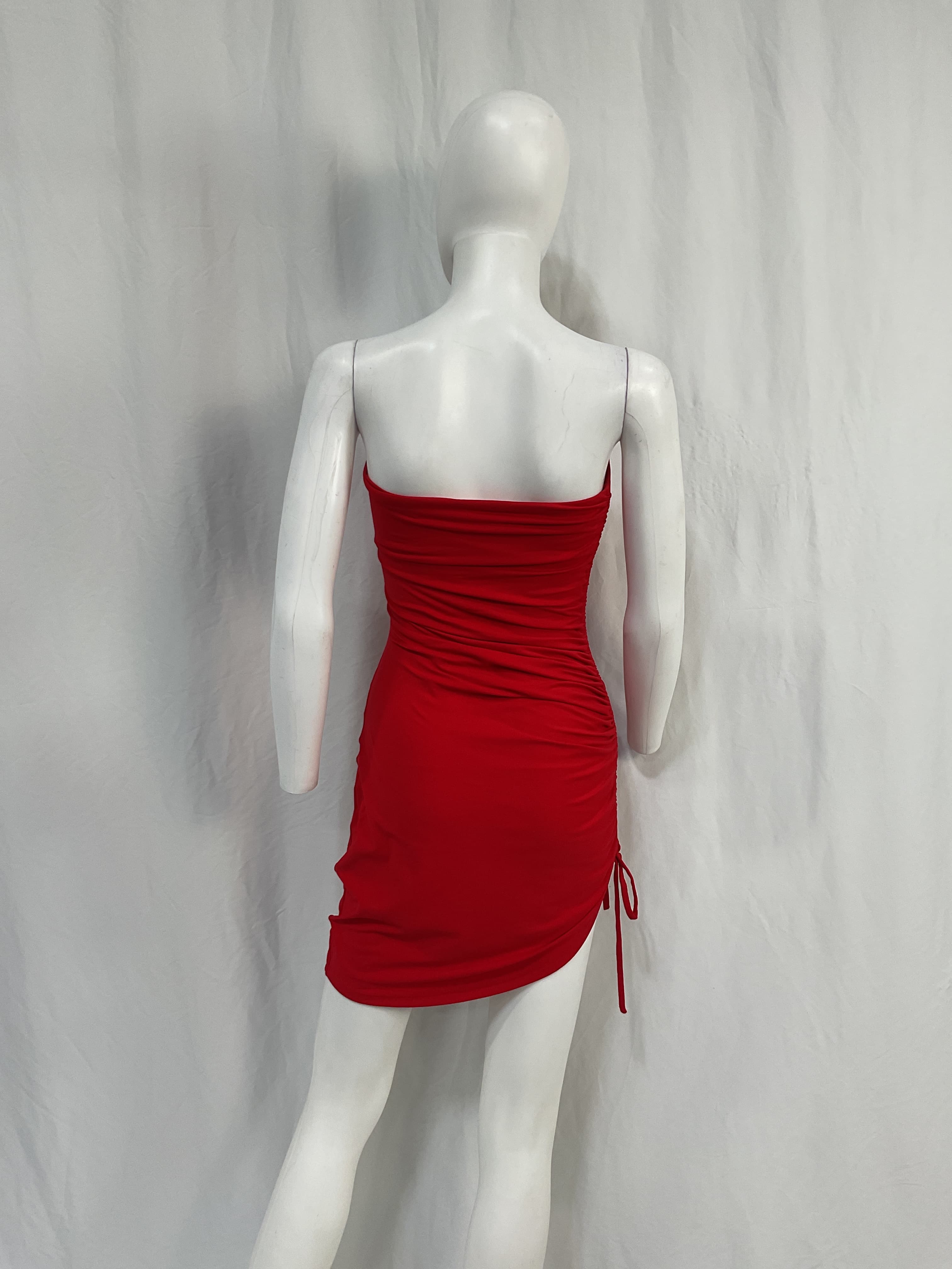 Gathered Side Strapless Dress In Perfect Red - Image 3