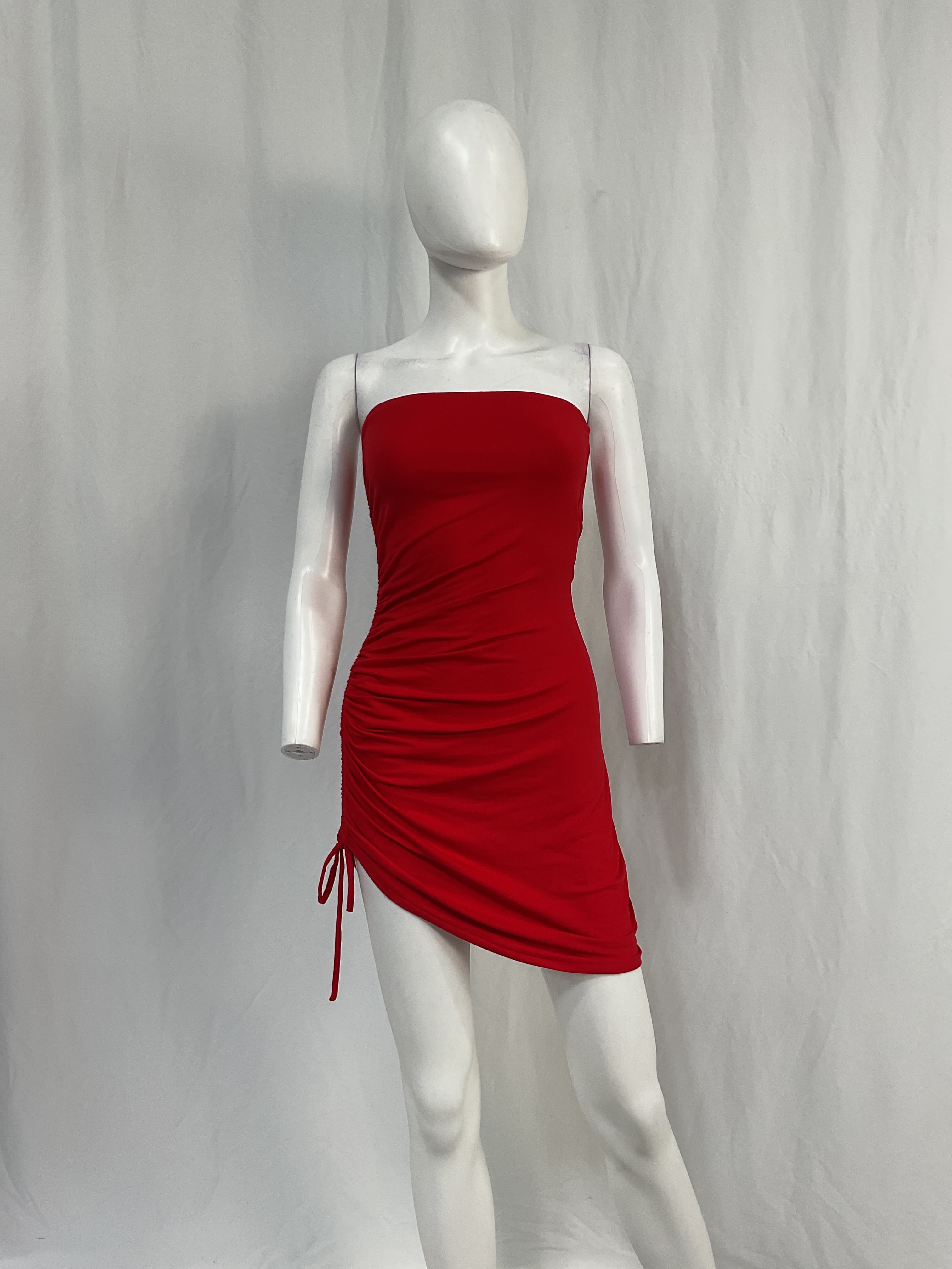 Gathered Side Strapless Dress In Perfect Red - Image 2
