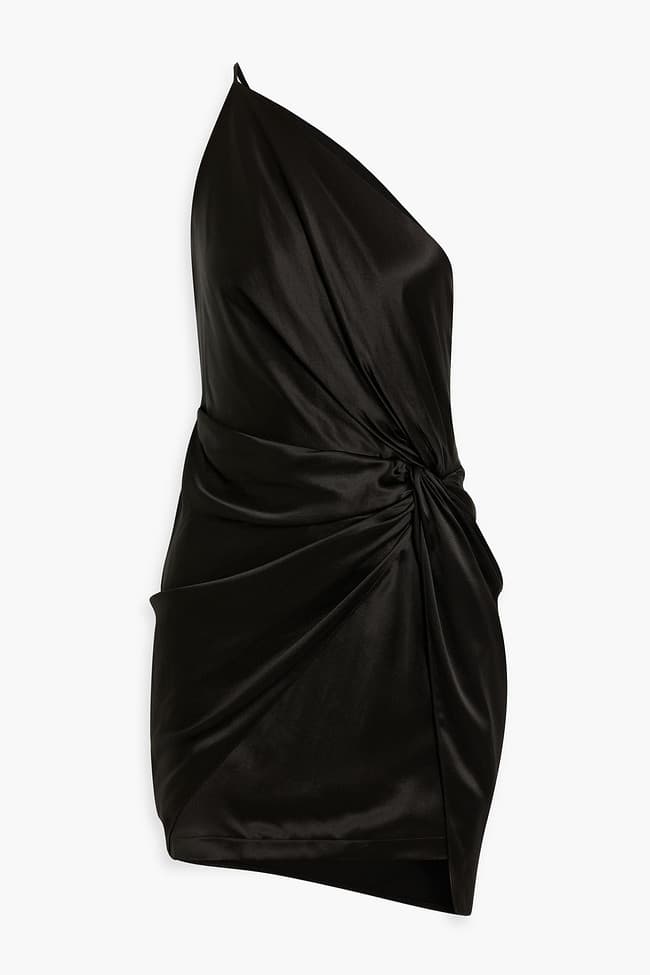 One-Shoulder Twist-Front Silk-Satin Mini Dress - Image 1