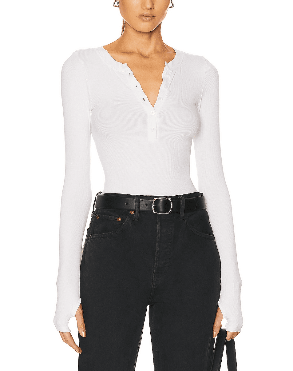 Rib Long Sleeve Baseball Henley Top - Image 1