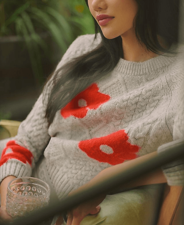 Maeve Cable Floral Pullover Sweater - Image 1