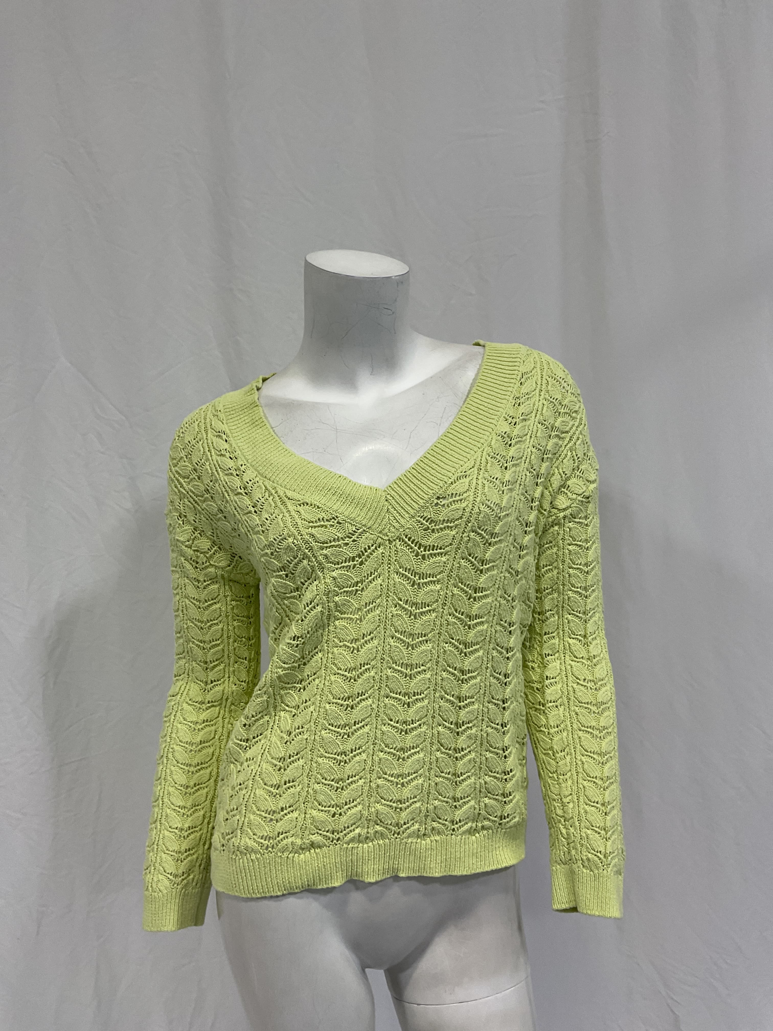 Flat White V-Neck Pointelle Sweater - Image 2
