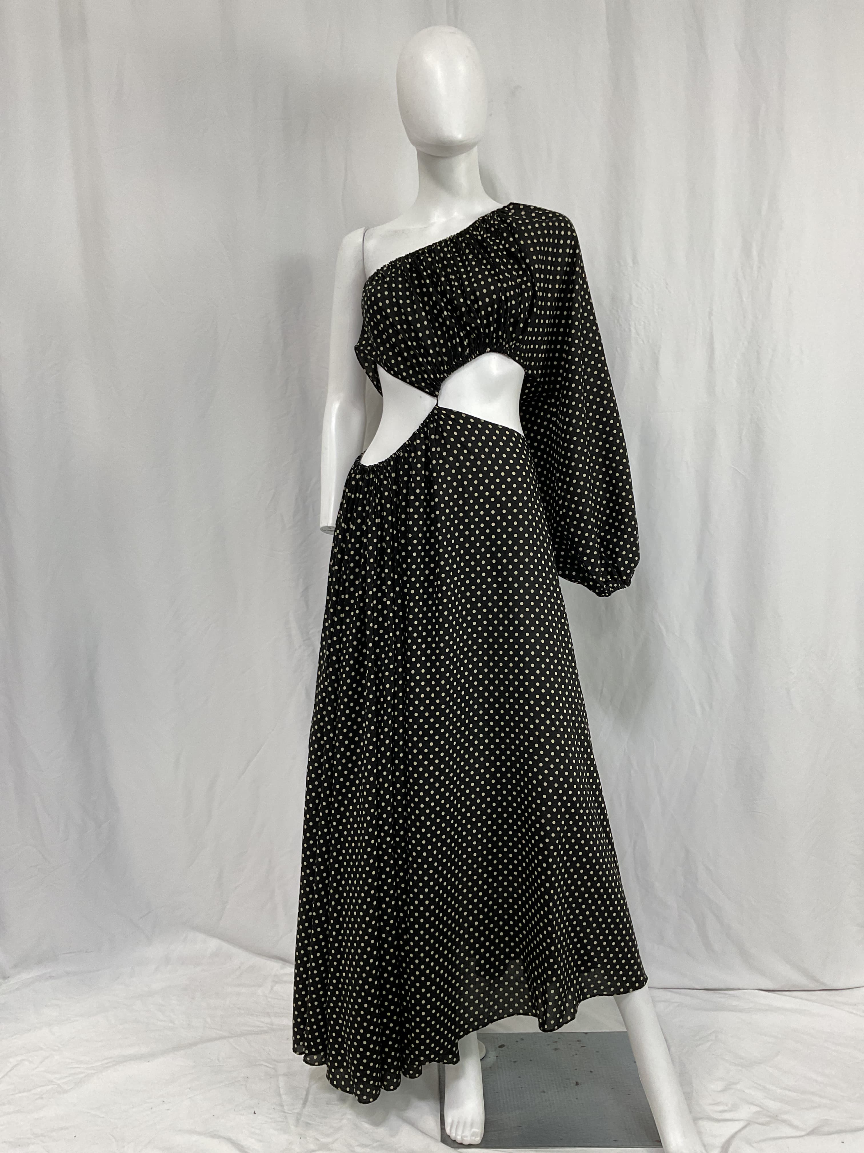 Spot-Print Cutout-Waist Cotton-Blend Dress - Image 2