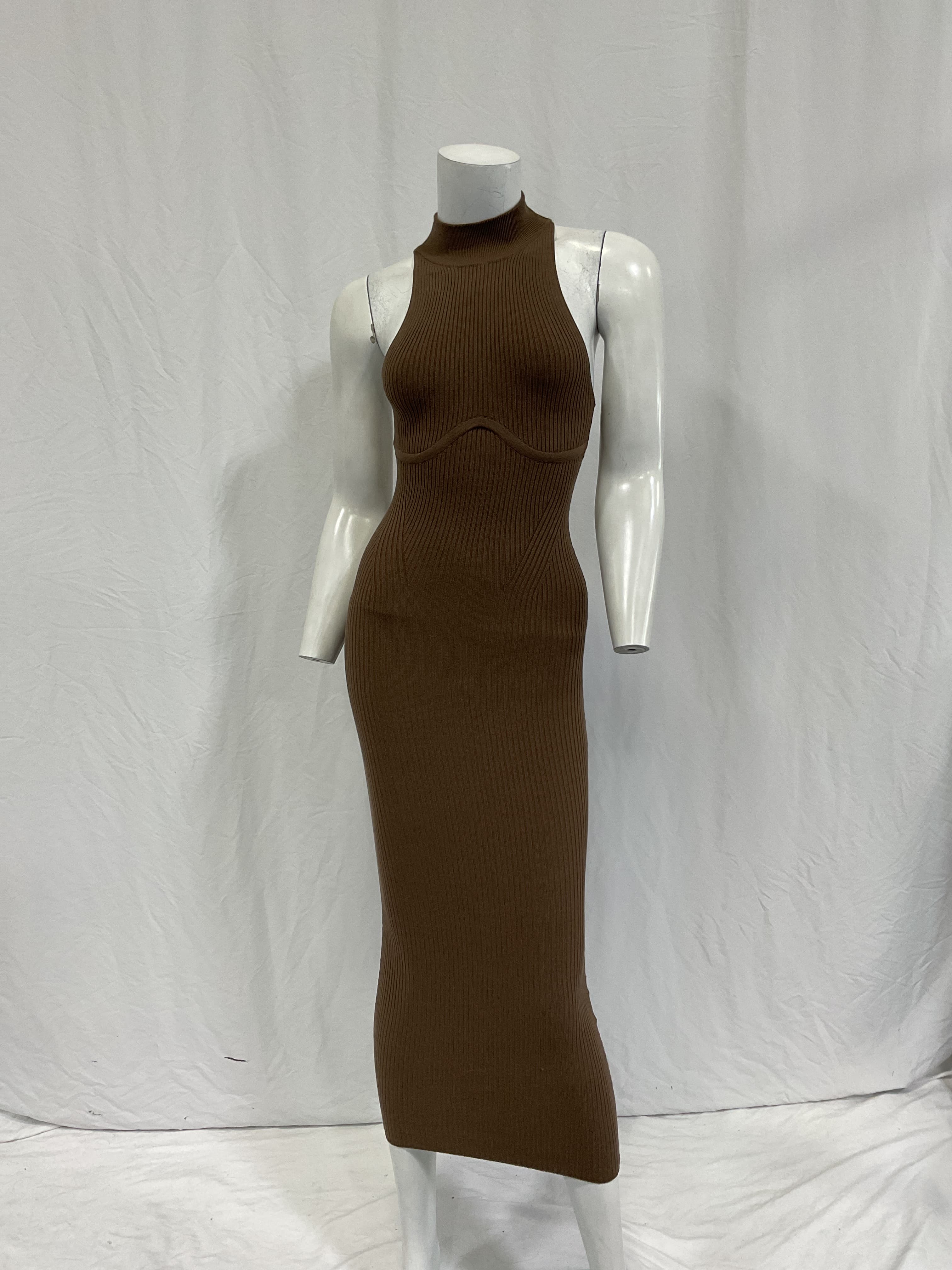 Annalie Long Midi Dress In Deep Taupe - Image 2