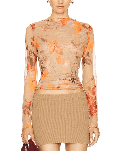 Portal Mesh Skivvy Top In Meadow Blooms - Image 1