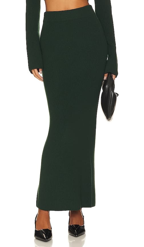 Merino Wool Slim Maxi Skirt In Forest - Image 1