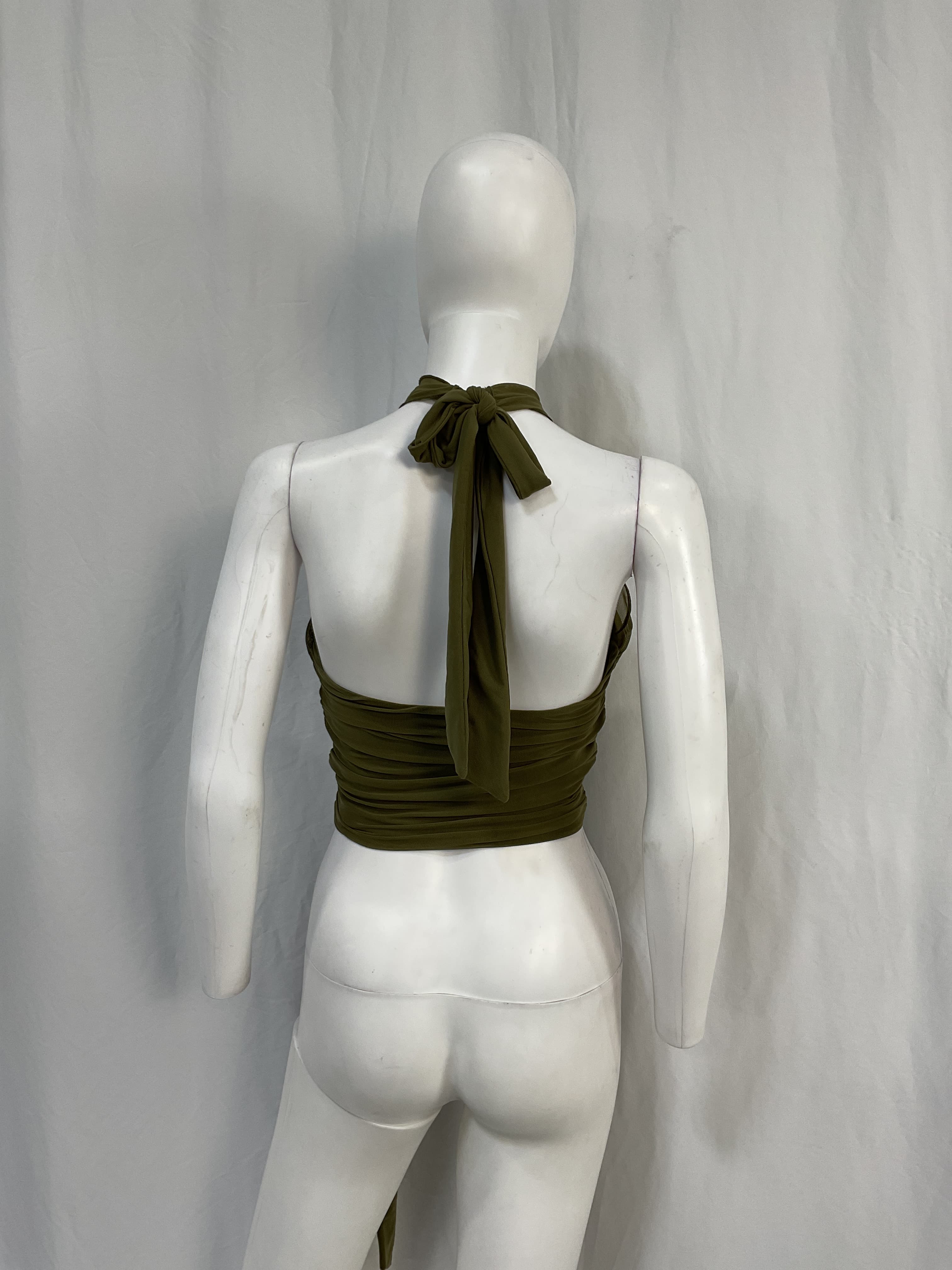 Charlize Halter Top In Olive Green - Image 2