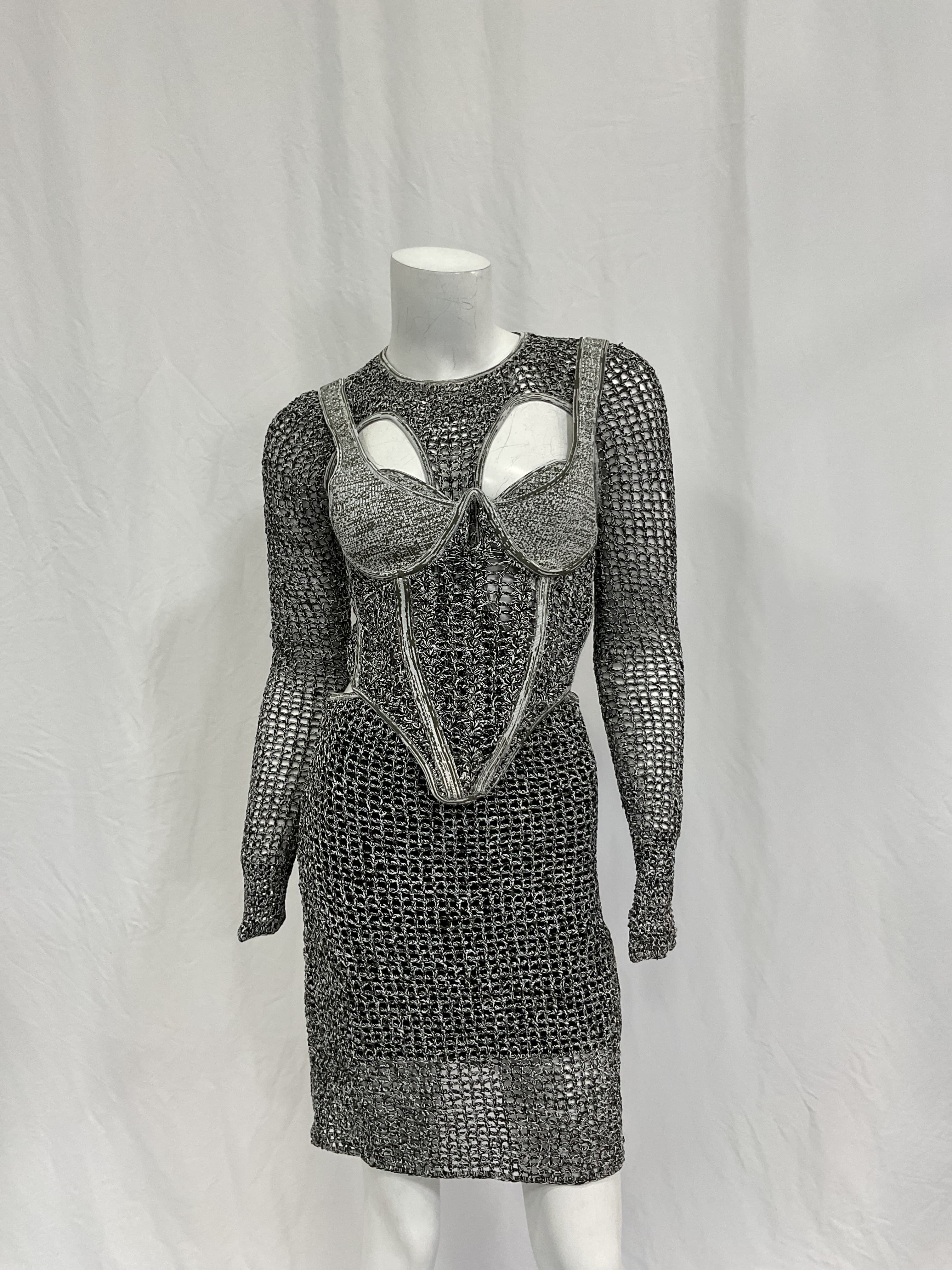 Stirrup Crochet Mini Dress In Black Marle - Image 2
