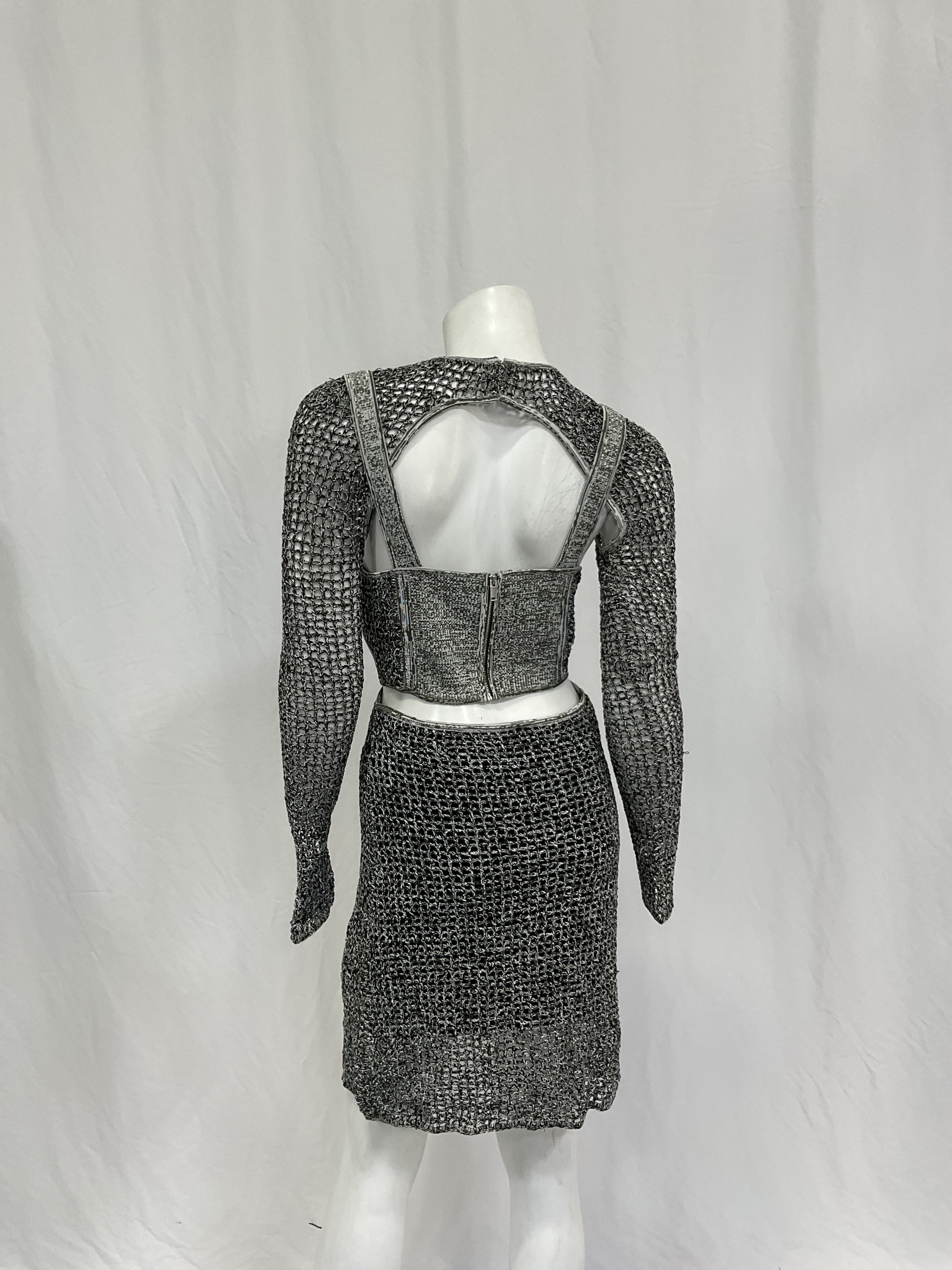 Stirrup Crochet Mini Dress In Black Marle - Image 3
