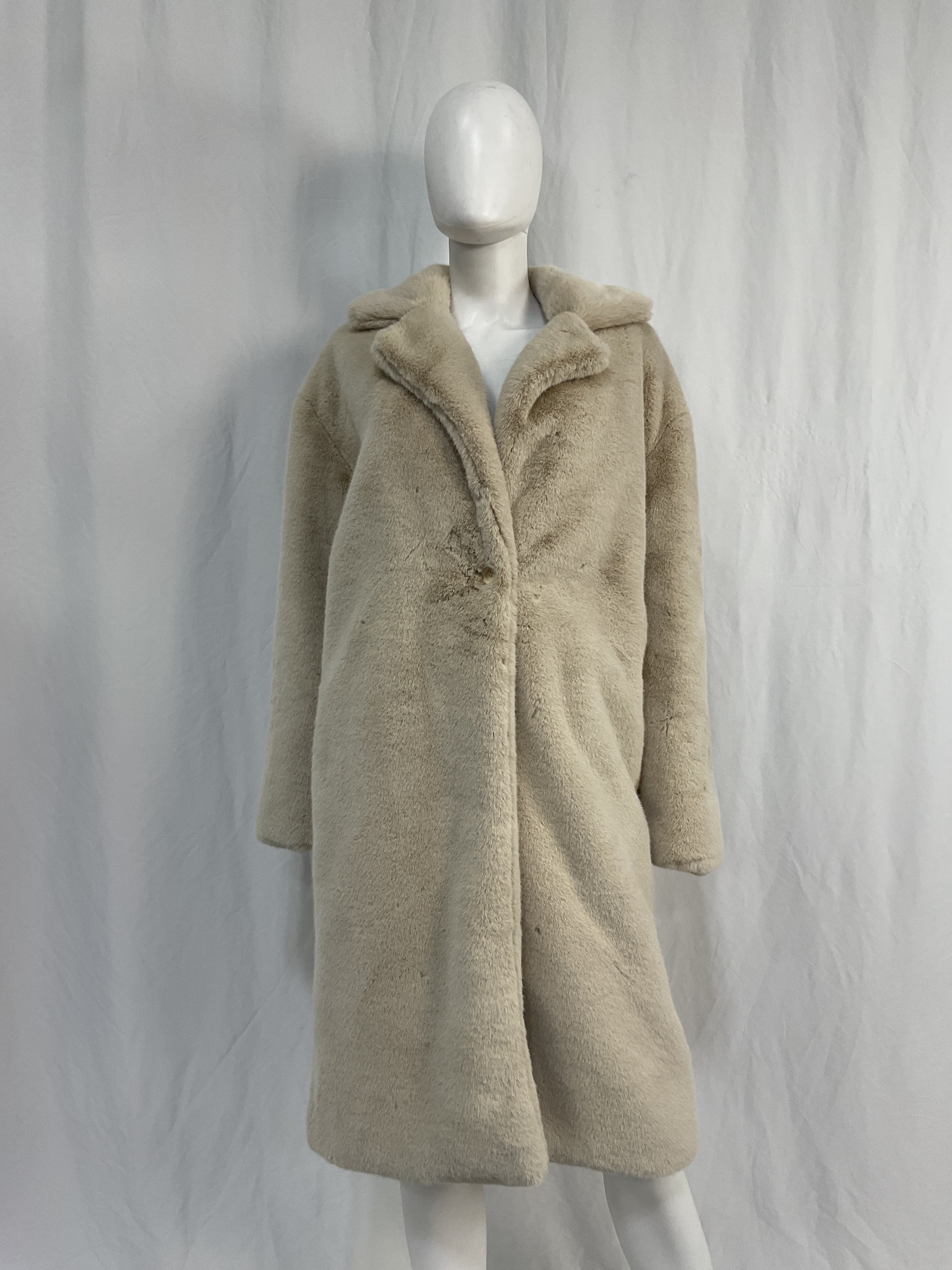 Off White Faux Fur Long Coat - Image 2