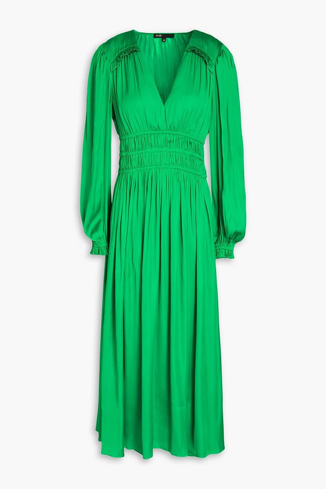 Shirred Satin-Crepe Midi Dress - Image 1
