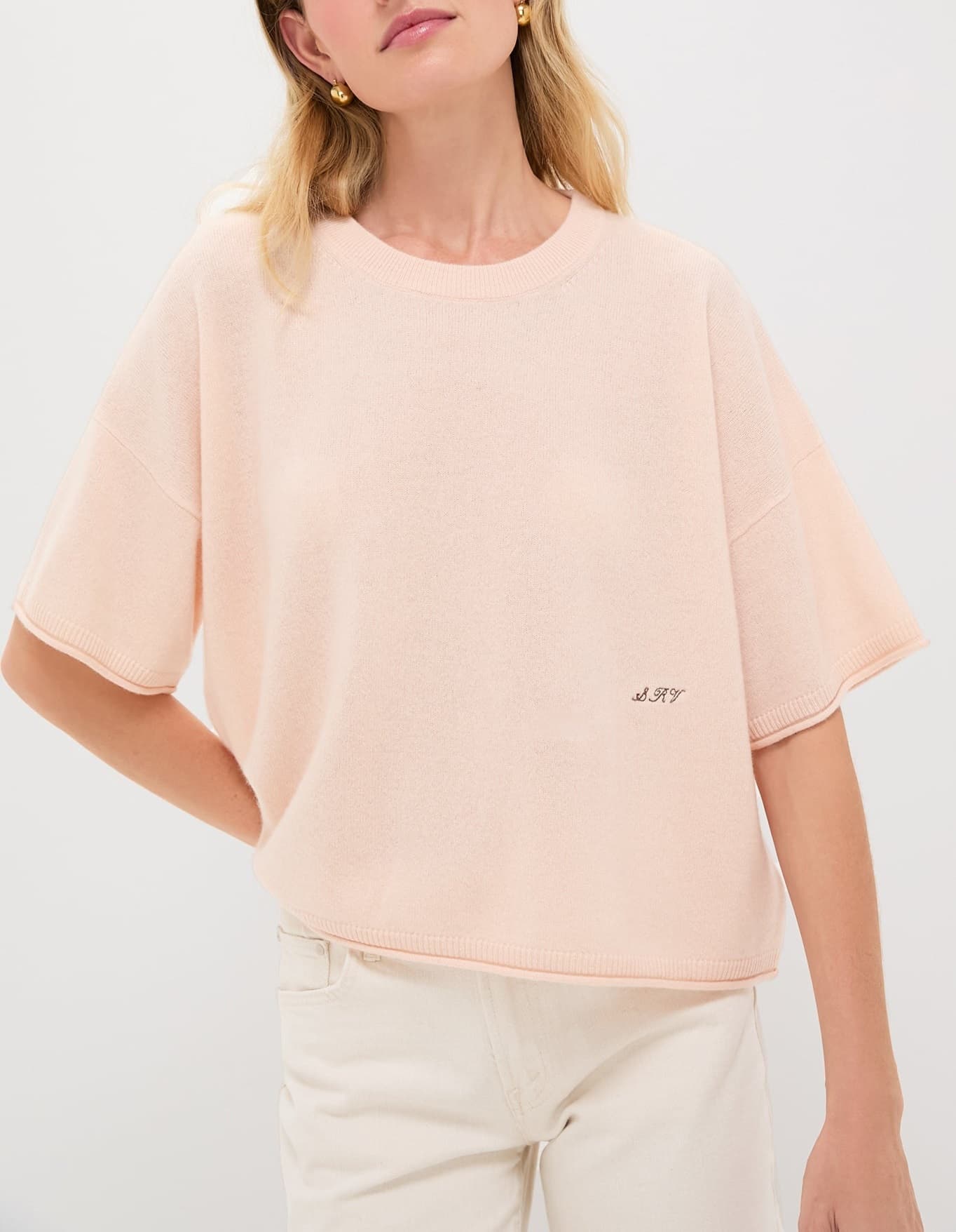 Soft Pink Short Sleeve Cashmere Lila Sweater - Image 1