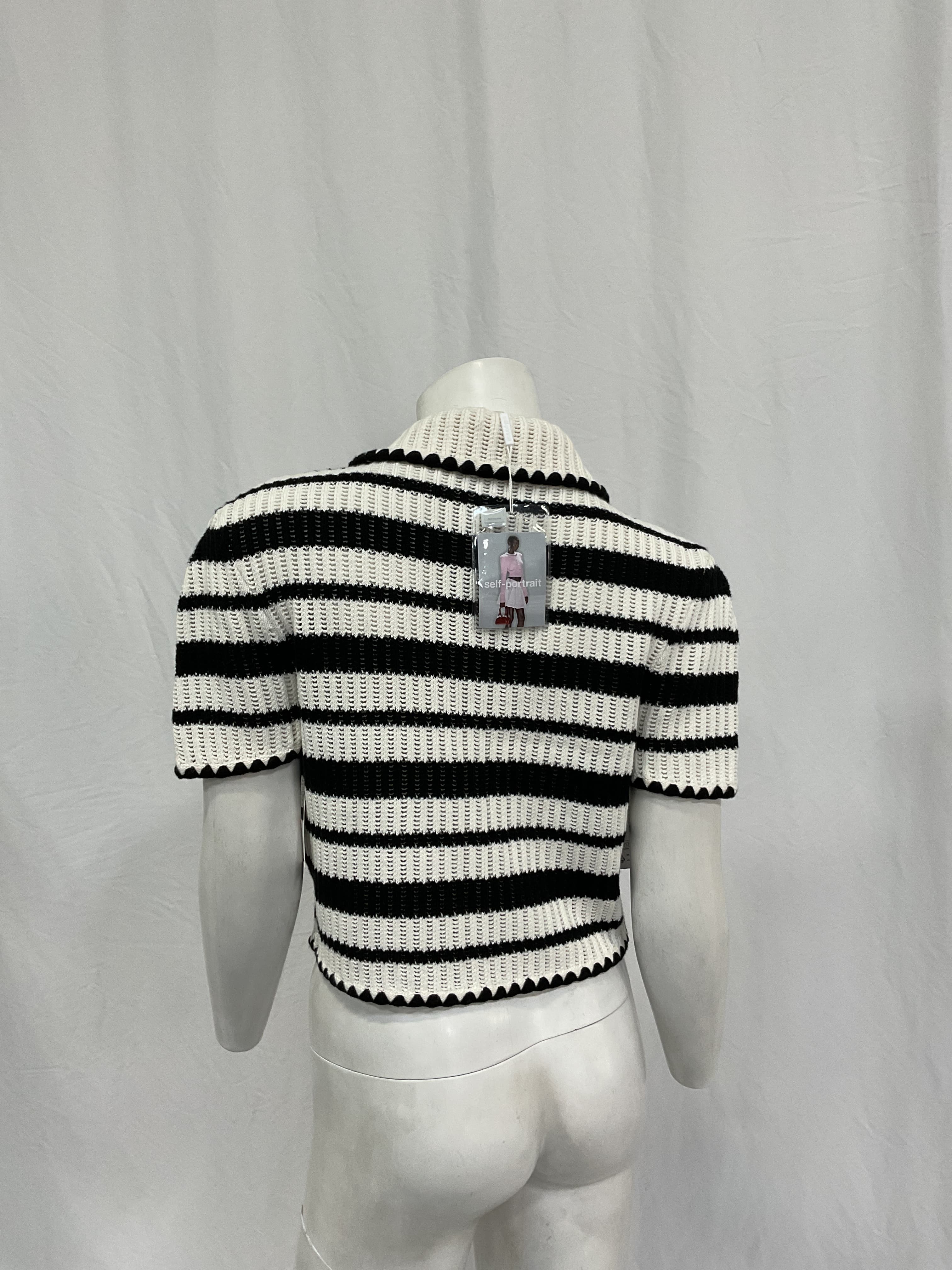 Cream And Black Striped Crochet Top - Image 2