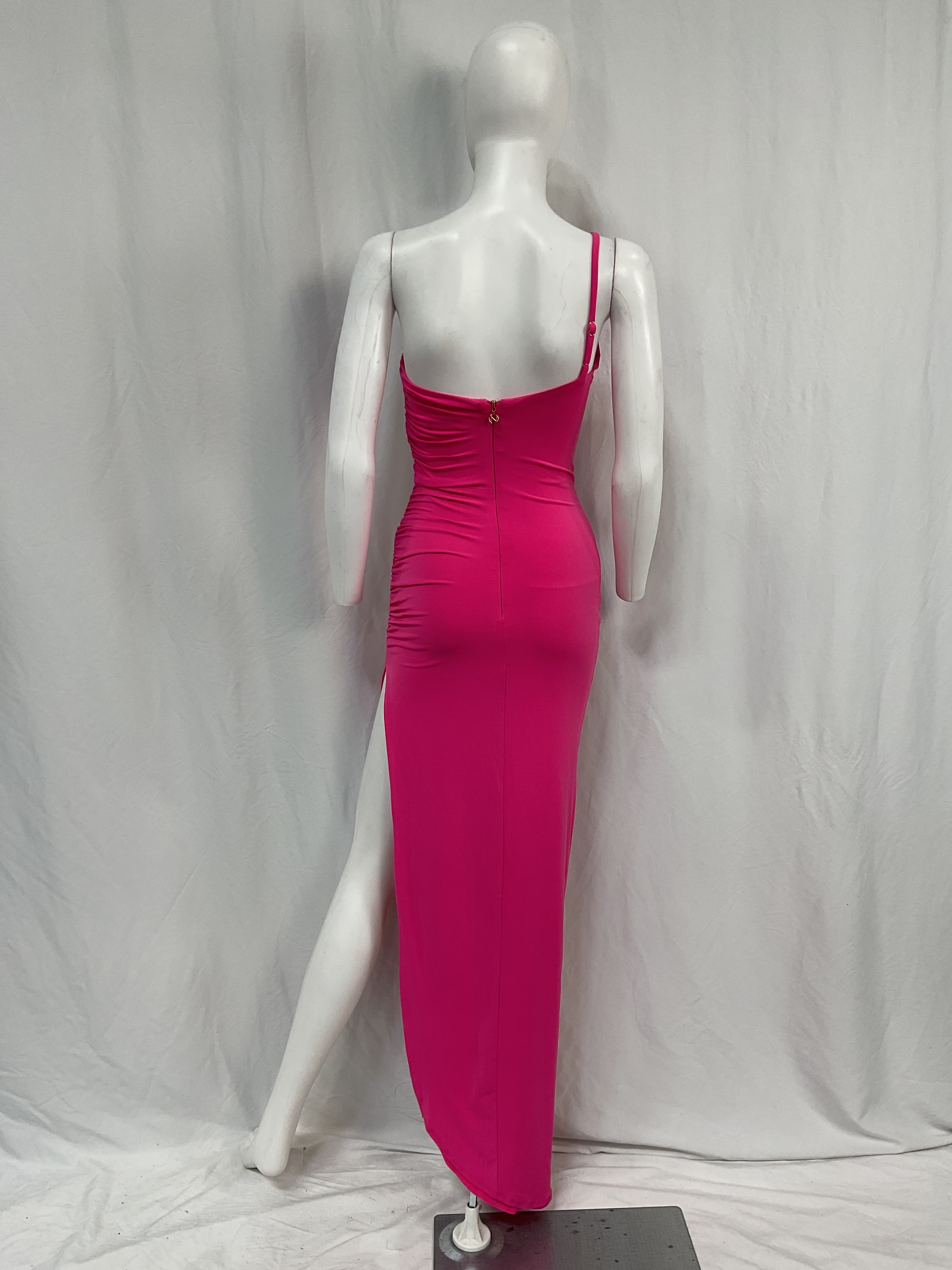 Aria One Shoulder Gown In Neon Pink - Image 2