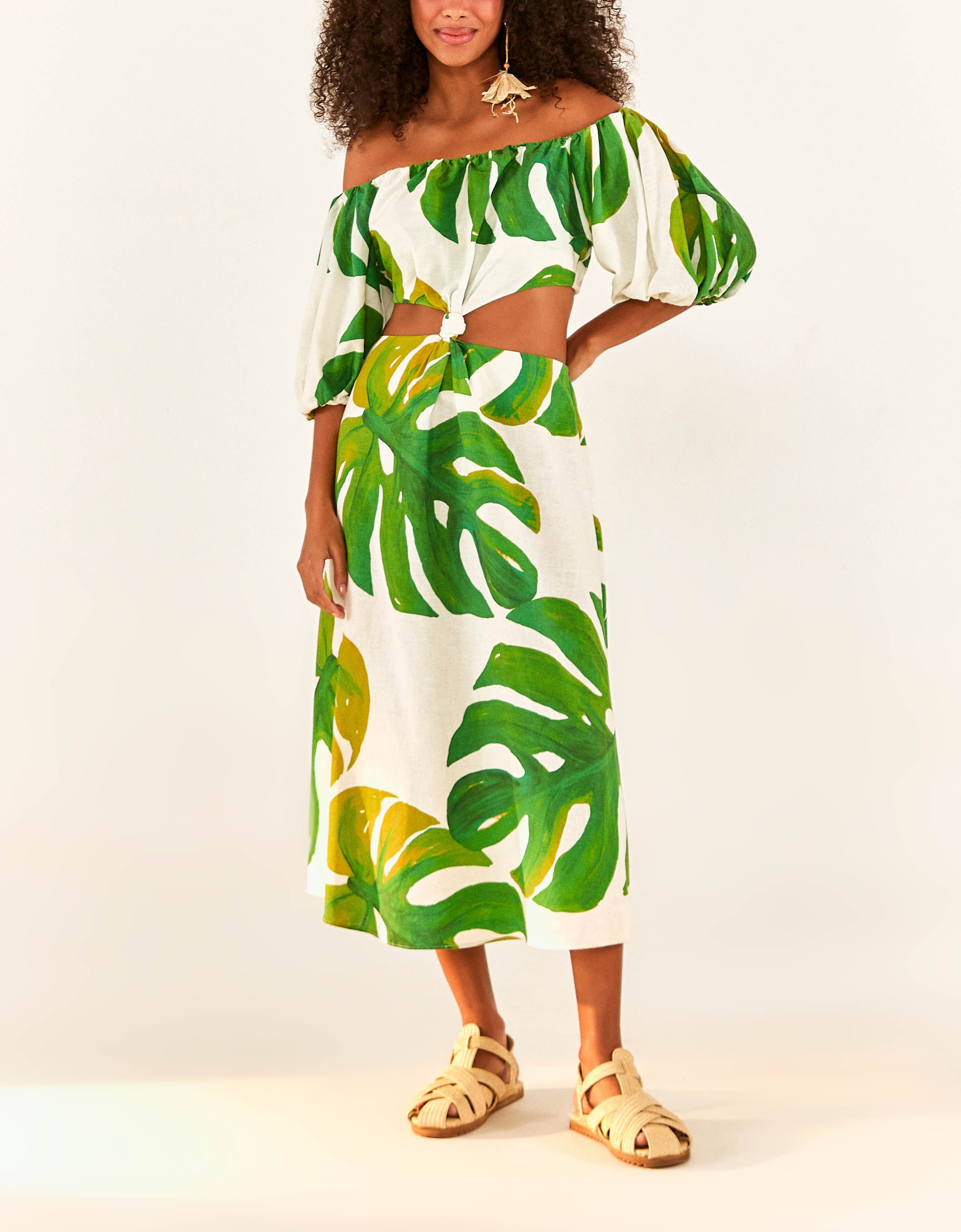 White Monstera Knot Midi Dress - Image 3