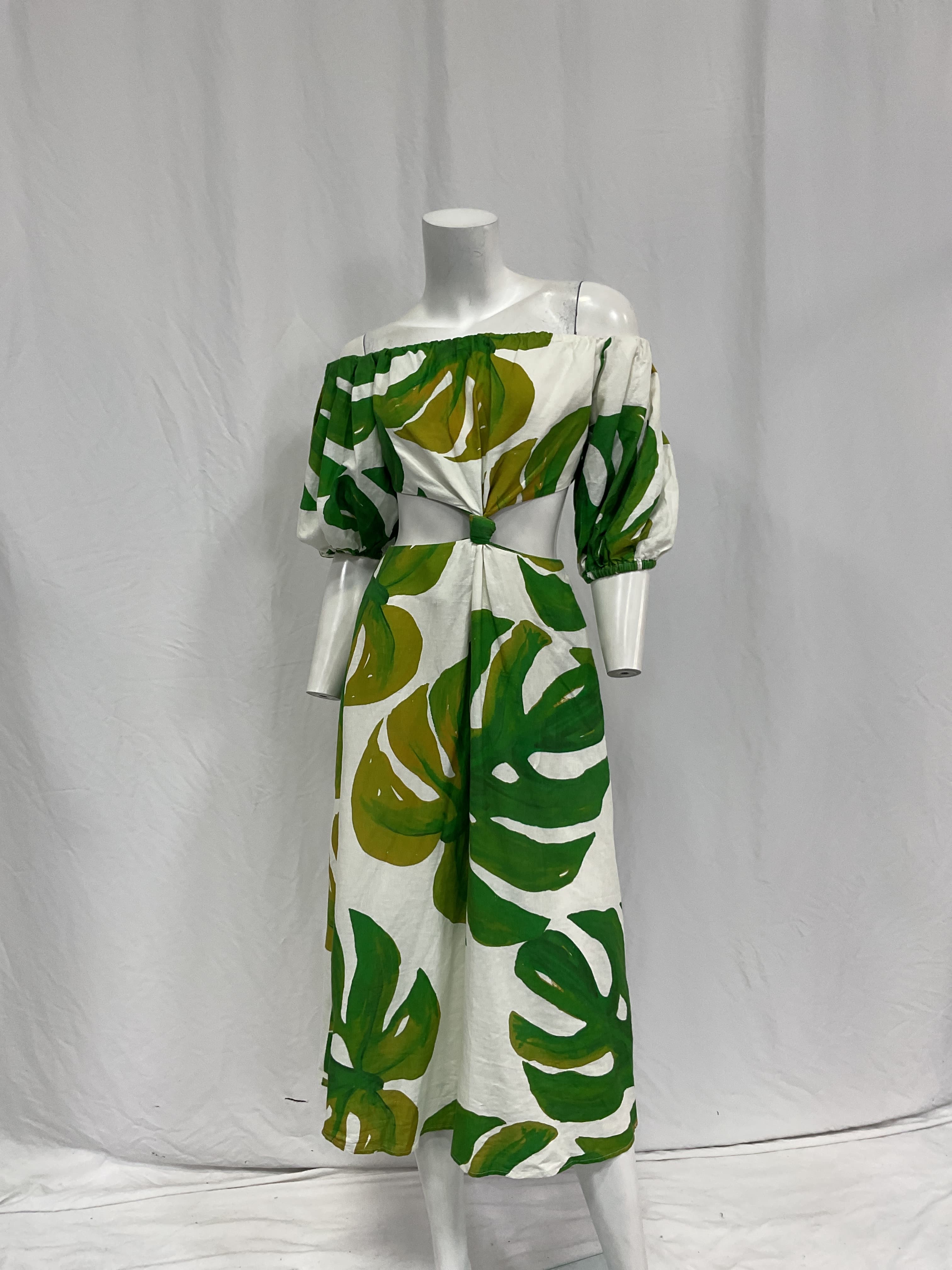 White Monstera Knot Midi Dress - Image 1