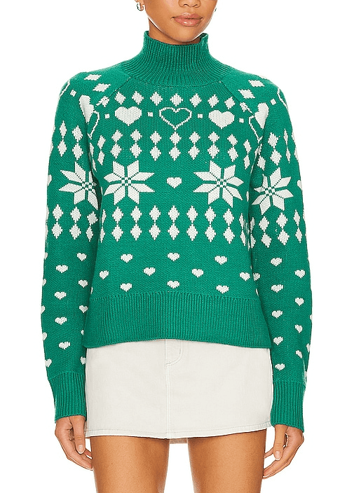 Fair Isle Oversized Turtleneck Pullover In Forest Green - Image 1