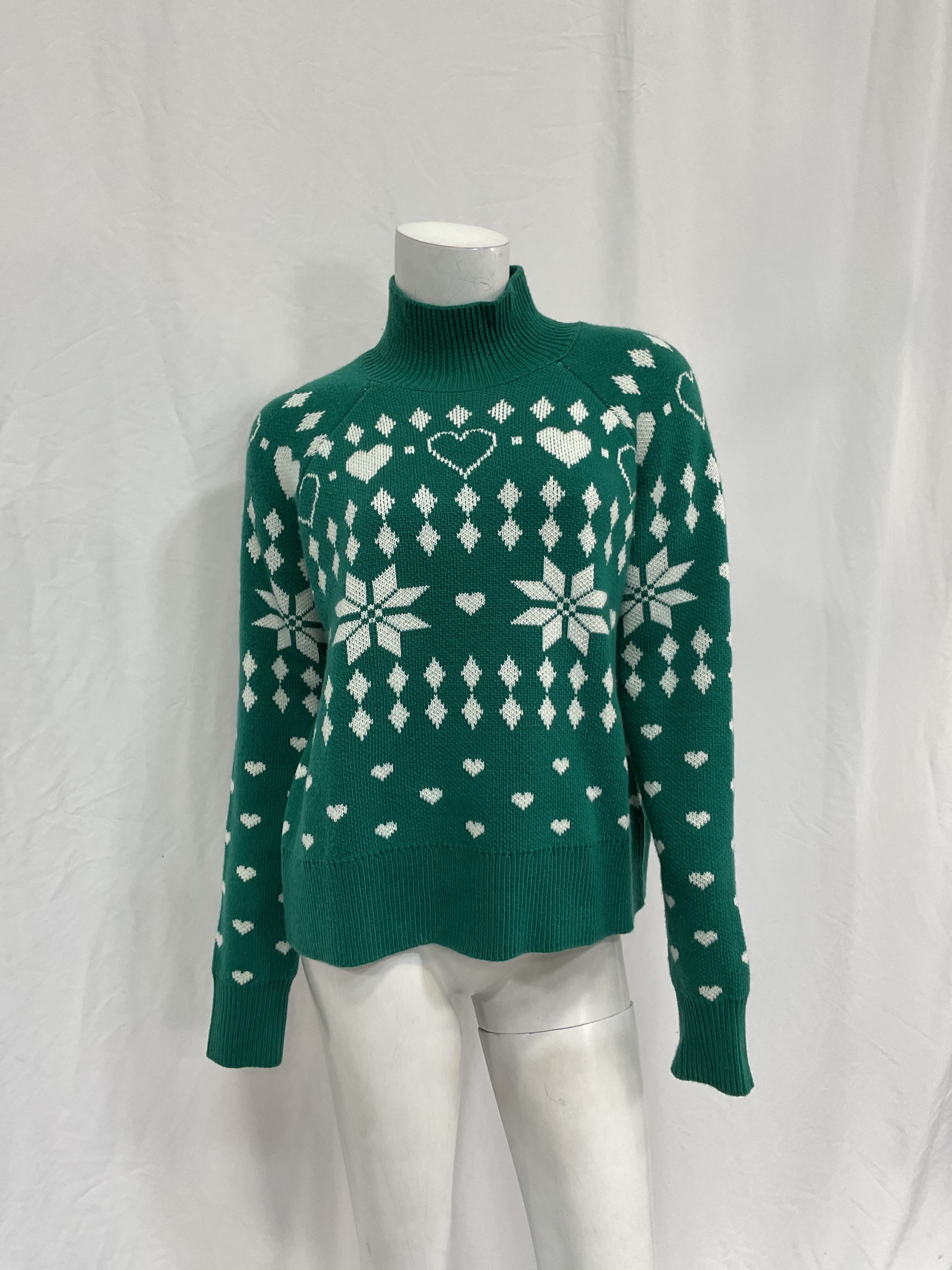 Fair Isle Oversized Turtleneck Pullover In Forest Green - Image 2